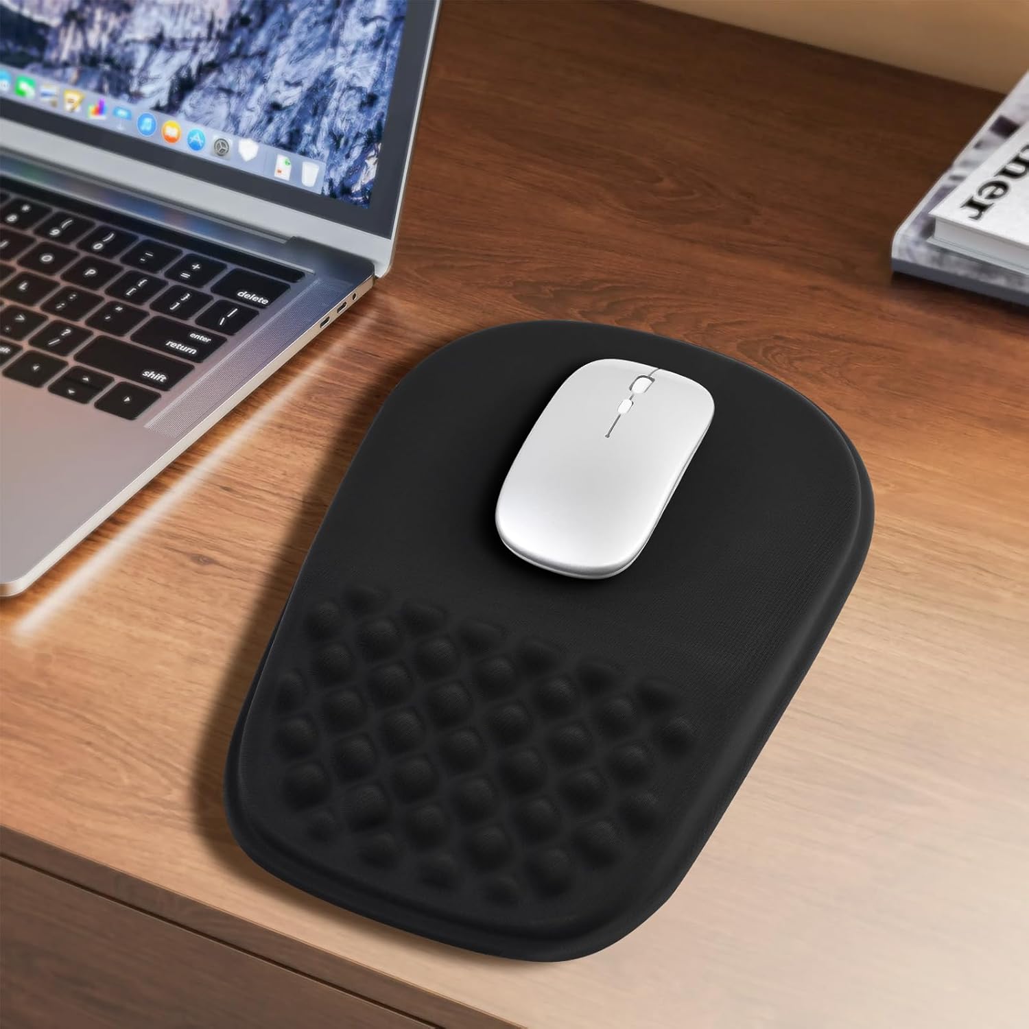 JIKIOU Ergonomic Mouse Pad Wrist Support with Massage Design, Memory Foam Wrist Rest Pain Relief Mousepad with Non-Slip PU Base, Mouse Pads for Wireless Mouse 12x8 inch (Matte Black) 7 71UCttp4VZL. AC SL1500 - northernschoolofshiatsu.co.uk