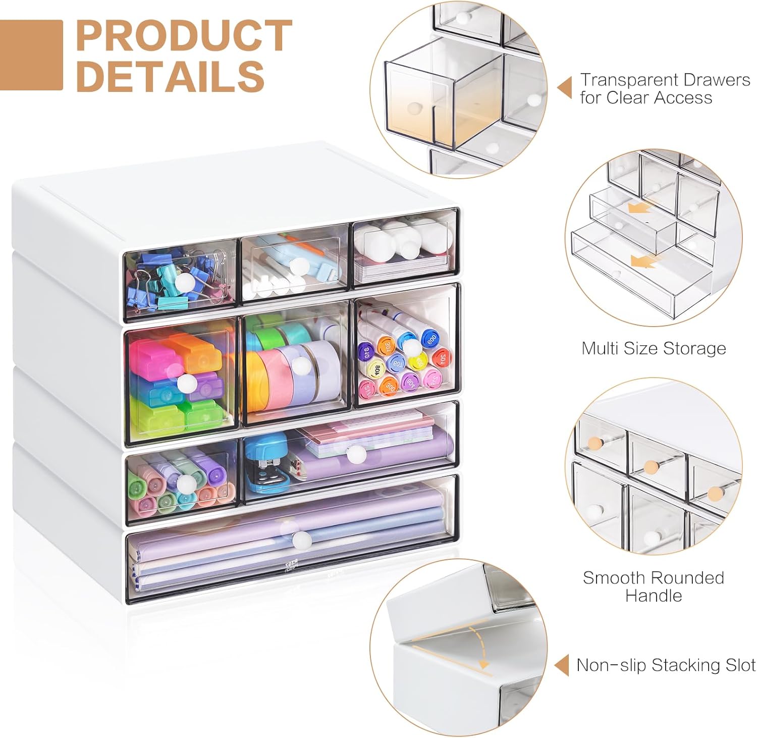 Desk Storage Organizer with 9 Drawers, 4 Tiers Stackable Desktop Craft Storage Drawers, Clear Storage Box Caddy for Stationary Makeup Jewelry Office Craft Supplies (White) 3 71UXuGmEUyL. AC SL1500 - northernschoolofshiatsu.co.uk