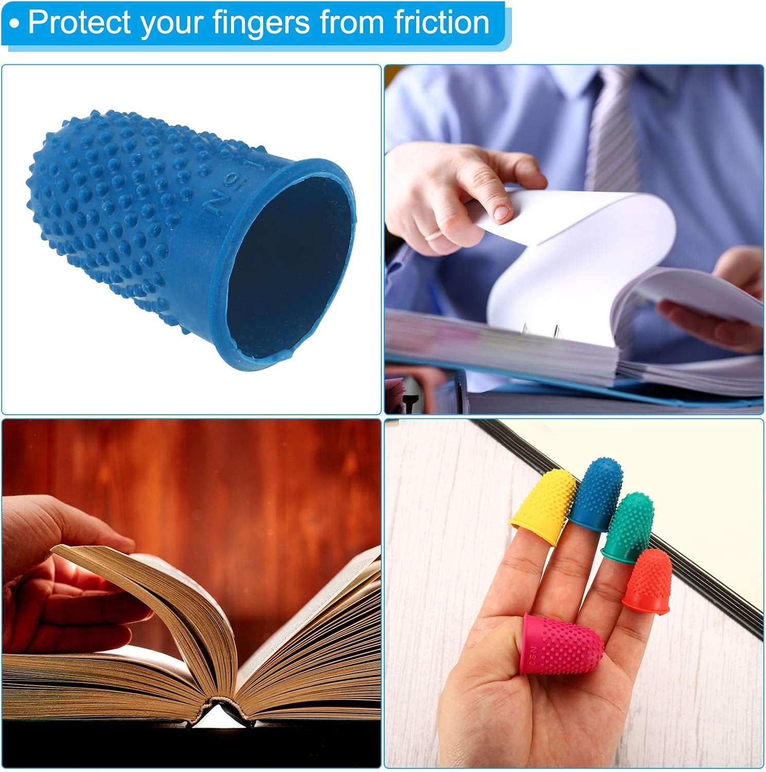 PATIKIL 0.71x1.14 Inch Rubber Finger Tips, 20 Pack Silicone Thumb Fingertip Protector Covers Guard Pads Thimble Grips for Office Counting Sewing, Blue Medium Size 20 - northernschoolofshiatsu.co.uk