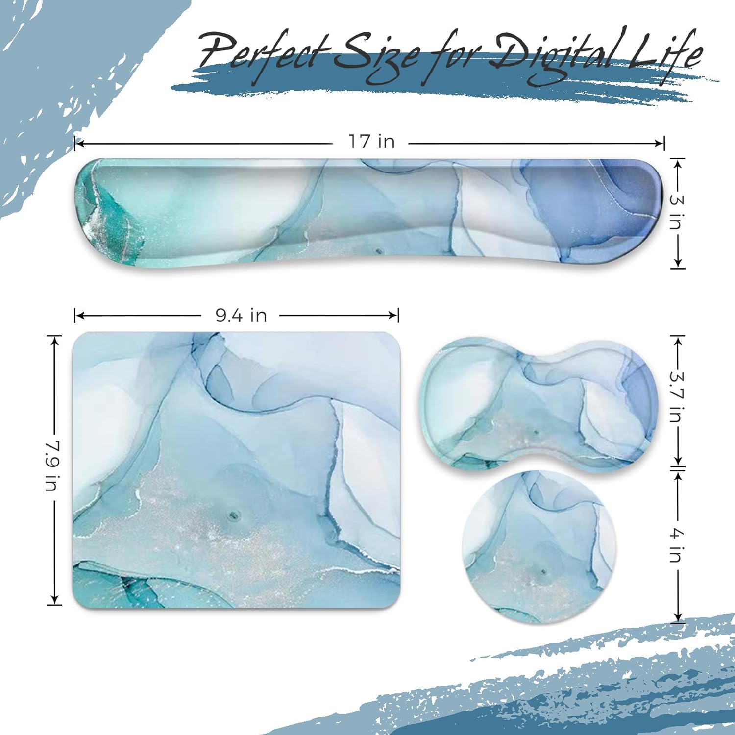 DINKY Keyboard Wrist Rest Pad, 4 in 1 Mouse Pads with Wrist Support Set Ergonomic, Memory Foam Mousepad with Durable Non-Slip Rubber Base for Gaming, Office & Typing Pain Relief, Light Blue Art 6 71VCsDsJXPL. AC SL1500 - northernschoolofshiatsu.co.uk