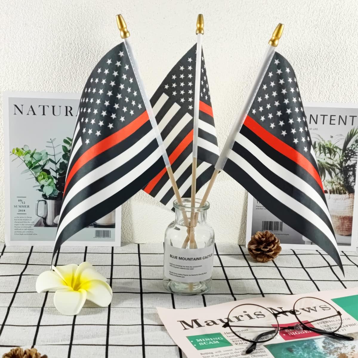 Newperlite Thin Red Line American Firefighter Stick Flag Small Mini Hand Held Flags - Solid Wooden Pole and Spear Top,12 Pack, 5x8 Inches 5 - northernschoolofshiatsu.co.uk