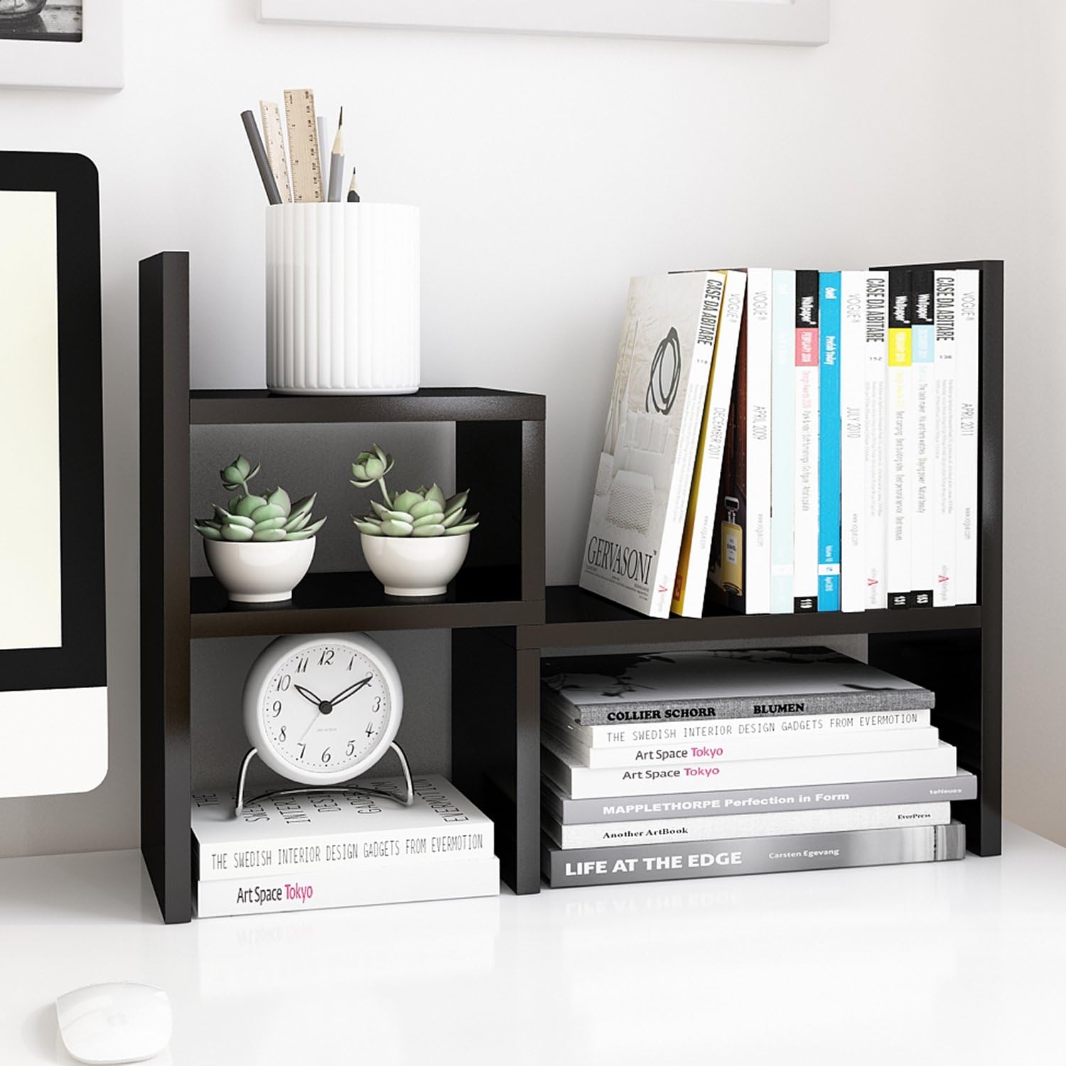 Jerry & Maggie Desktop Organizer Office Storage Rack Adjustable Wood Display Shelf, Birthday Gifts Toy Home Decor Free Style Rotation Display True Natural Stand Shelf (Black) 1 - northernschoolofshiatsu.co.uk