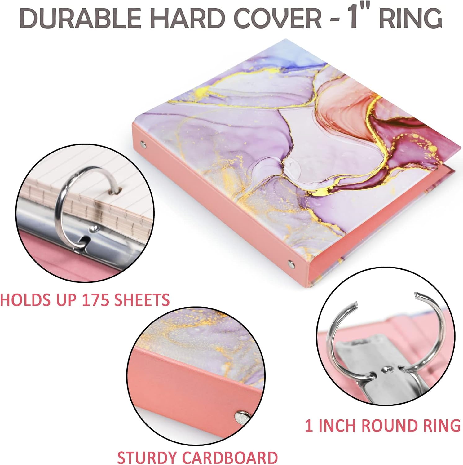 Mini 3 Ring Binder - 5.5 x 8.5 in, 1 Inch with Elastic Cord, Fits Loose Leaf Paper, Sheet Protectors, Recipe Binder, Photo Album Pages - Lightpink Marble 26 71WcKiwoOwL. AC SL1500 - northernschoolofshiatsu.co.uk