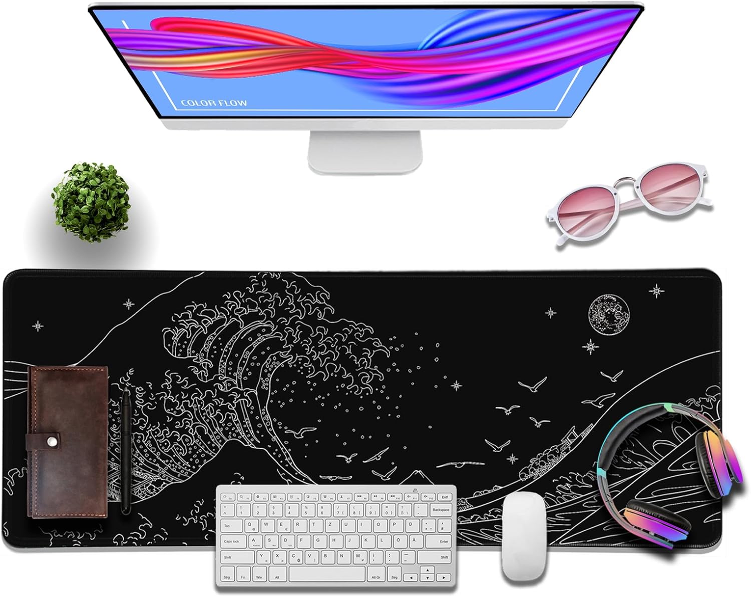MEWOOCUE® Large Gaming Mouse Pad for Computer,Black Japanese Sea Wave Anime Mouse Mat,Long XXL Waterproof Keyboard Pads,Big Non-Slip Mouse Pads for Game Office Home(31.5 x 11.9 in) 17 - northernschoolofshiatsu.co.uk