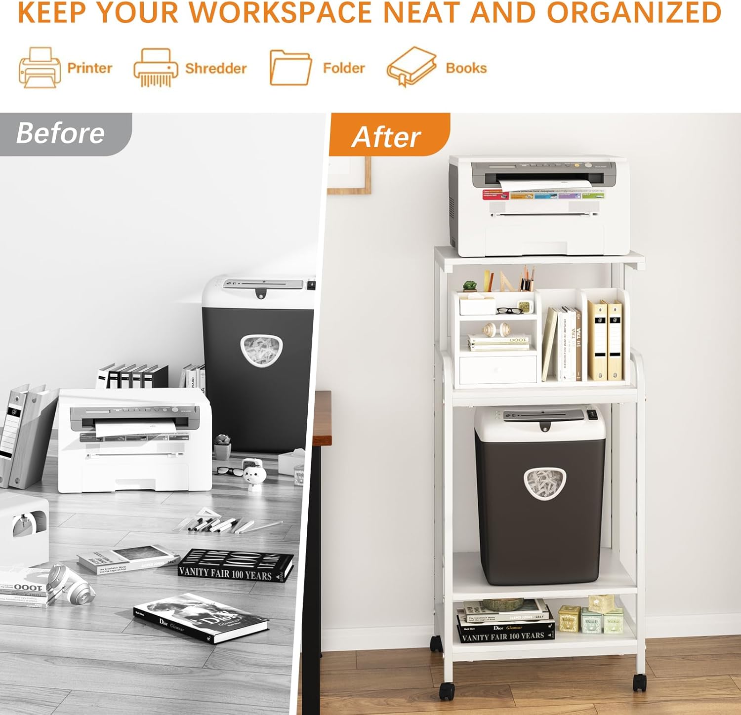 4 Tier Printer Stand with Storage Shelf, Large Tall Printer Cart with Wheels, Mobile Printer Table for Home Office, Adjustable Stands for Printer Heat Press Scanner Fax (Black), High 26 71X 6aMZkhL. AC SL1500 - northernschoolofshiatsu.co.uk