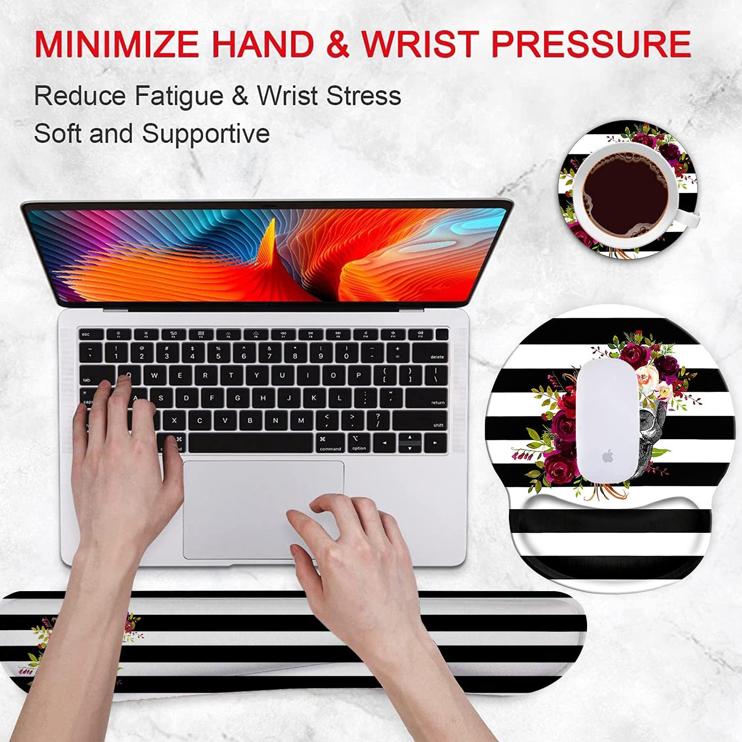Ergonomic Mouse Pad Wrist Support Gel and Keyboard Wrist Rest Set for Laptop, Mac, Gaming and Office, Durable, Comfortable and Pain Relief + Coaster, Skull Flower 3 71X7JMN41EL. AC SL1500 - northernschoolofshiatsu.co.uk