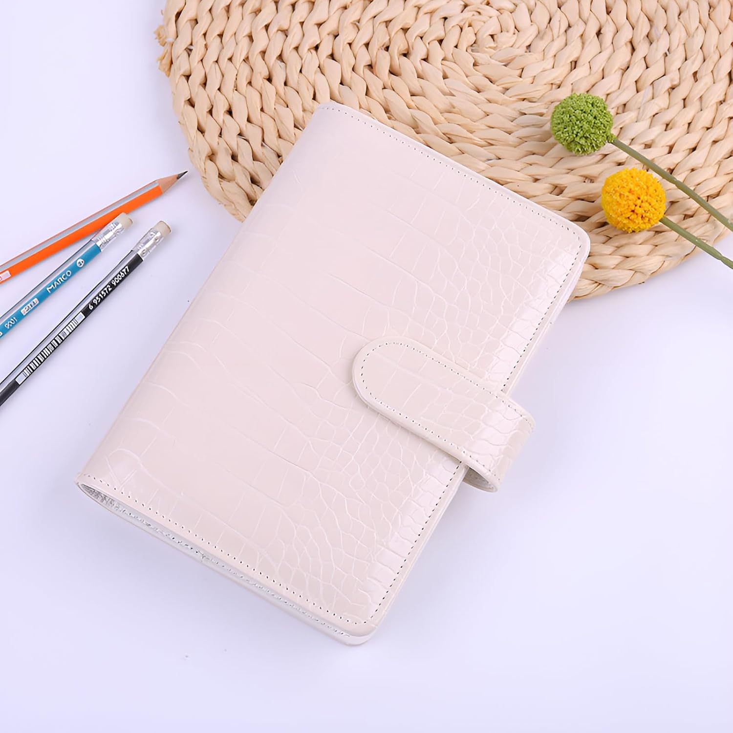 A5 6 Ring Binder Cover Crocodile - Large PU Leather Notebook Binder with Hidden Snap Buckle, Refillable Budget Planner, Beige 10 71XNJDE4 vL. AC SL1500 - northernschoolofshiatsu.co.uk