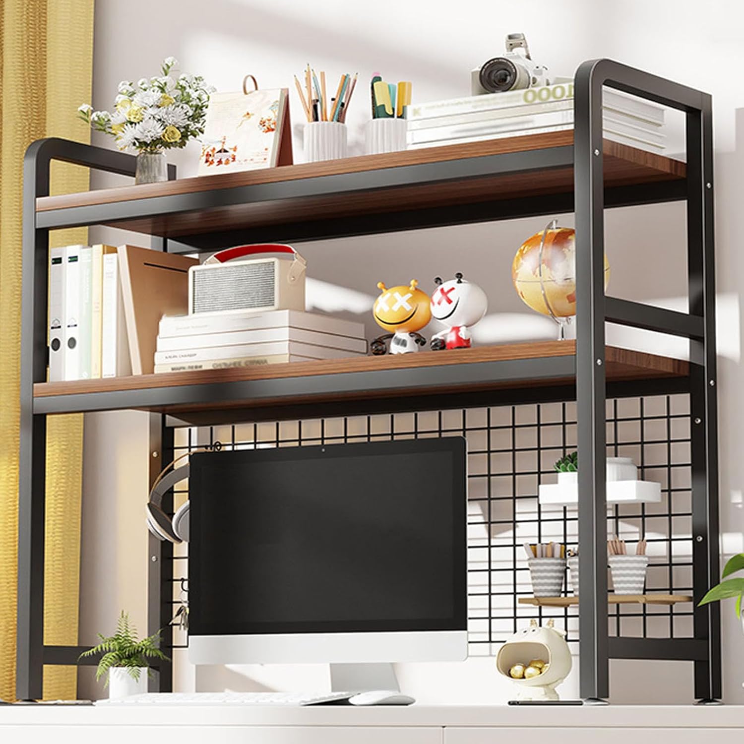 2-Tier Desktop Hutch Bookshelf Metal Desk Shelf Dorm Bookcase for Computer Desk Countertop Storage Organizer Display Rack for Office Home (White, 45.2in) 1 - northernschoolofshiatsu.co.uk