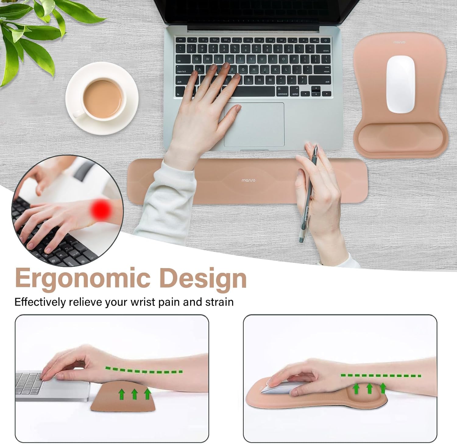 MOSISO Wrist Rest Support for Mouse Pad&Keyboard Set, Geometric Leaf Shape Ergonomic Mousepad Non-Slip Base Home/Office Pain Relief&Easy Typing Pad with Raised Memory Foam&Webcam Cover, Brown 2 71YhkCQr6oL. AC SL1500 - northernschoolofshiatsu.co.uk