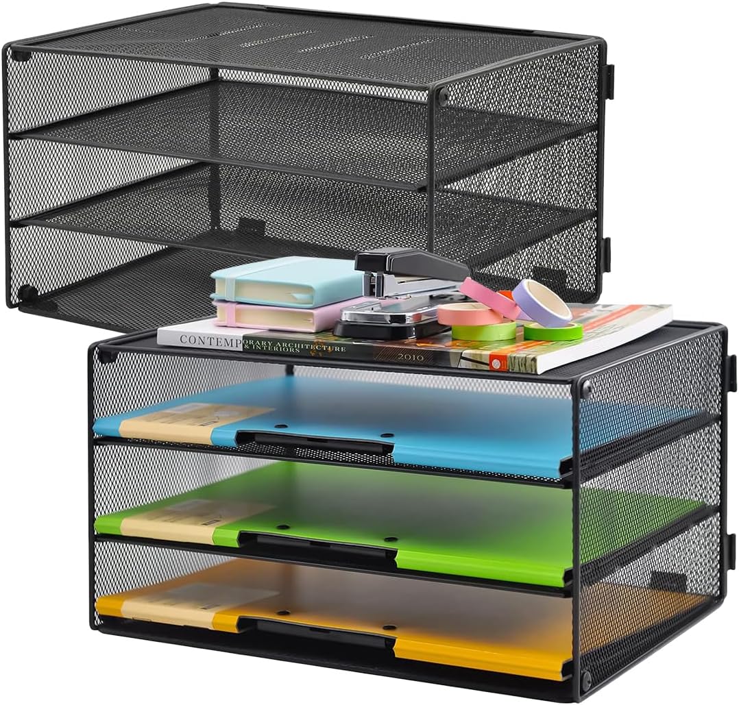 COSYAWN 3 Tier Mesh Desk Paper Tray Organizer, File Organization for Letter Document, Desktop Mail Storage Holder for Office Home School, Black 1 71Z+rpLKb0L. AC SL1100 - northernschoolofshiatsu.co.uk