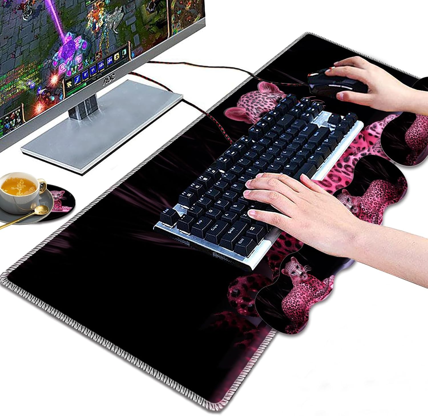 Large Gaming Mouse Pad, Keyboard Wrist Rest Pad + Mouse Wrist Pad + Coaster 4 in 1 Set, Extended Waterproof Non-Slip Desk Mat, Suitable for Office Home Learning Games, Cheetah 4 71ZNMo+Oy3L. AC SL1500 - northernschoolofshiatsu.co.uk