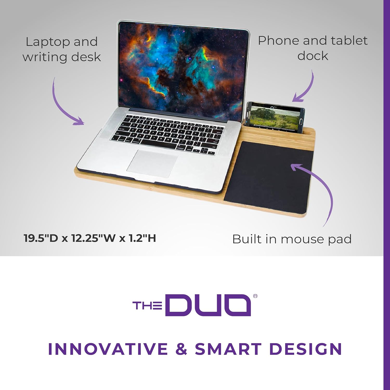 THE DUO Modern Media Desk Bamboo - Laptop Desk with Phone Holder and Mouse Pad 5 71a2Qlr7gsL. AC SL1500 - northernschoolofshiatsu.co.uk
