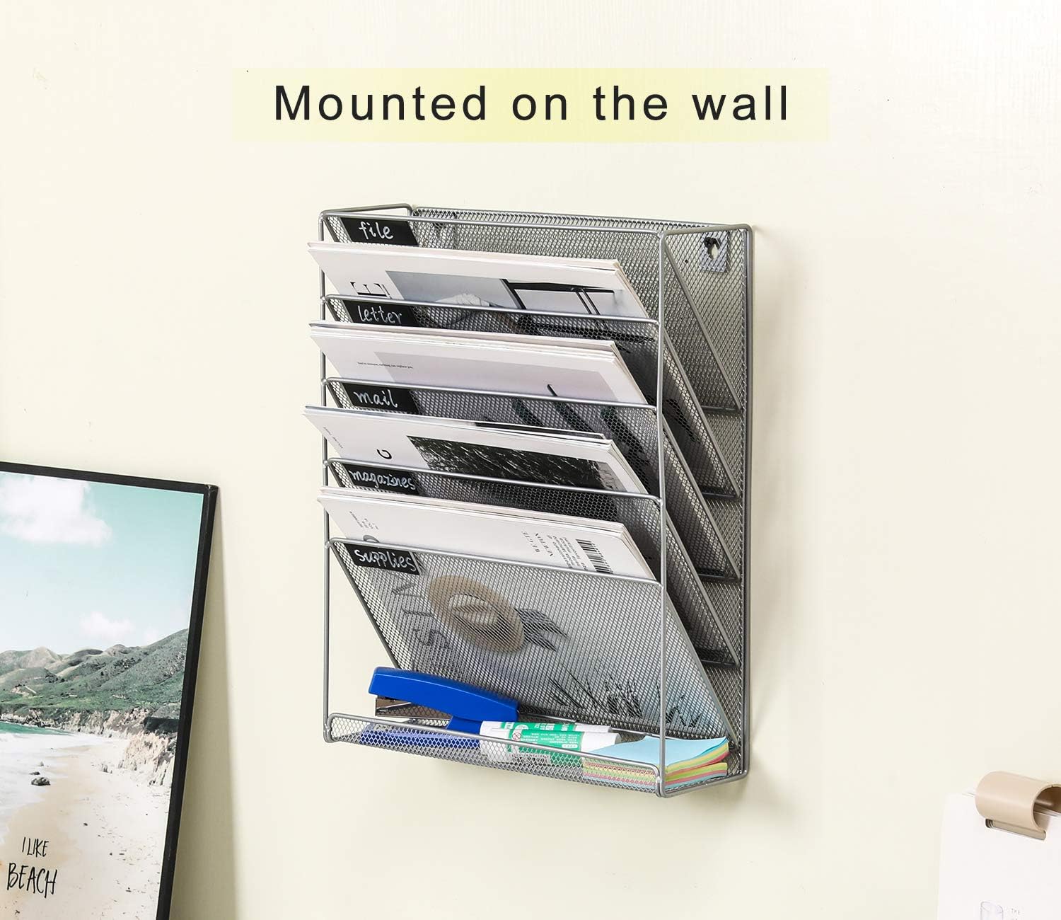 Hanging File Organizer, 5 Tier Wall Mount Document Letter Tray Organizer with Universal Partition Hanger for Office School Home (Upgrade Silver) 3 - northernschoolofshiatsu.co.uk