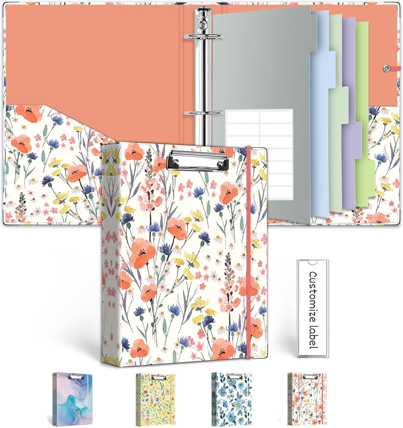 3 Ring Binder 1 Inch, Three Ring Binders Organizer with Clipboard, 5-Tabs Pockets Dividers, Plastic Folder, 18 Divider Stikers, KLLVE Cute Binder with Pen Loop (Garden Party, Letter Size) 1 - northernschoolofshiatsu.co.uk