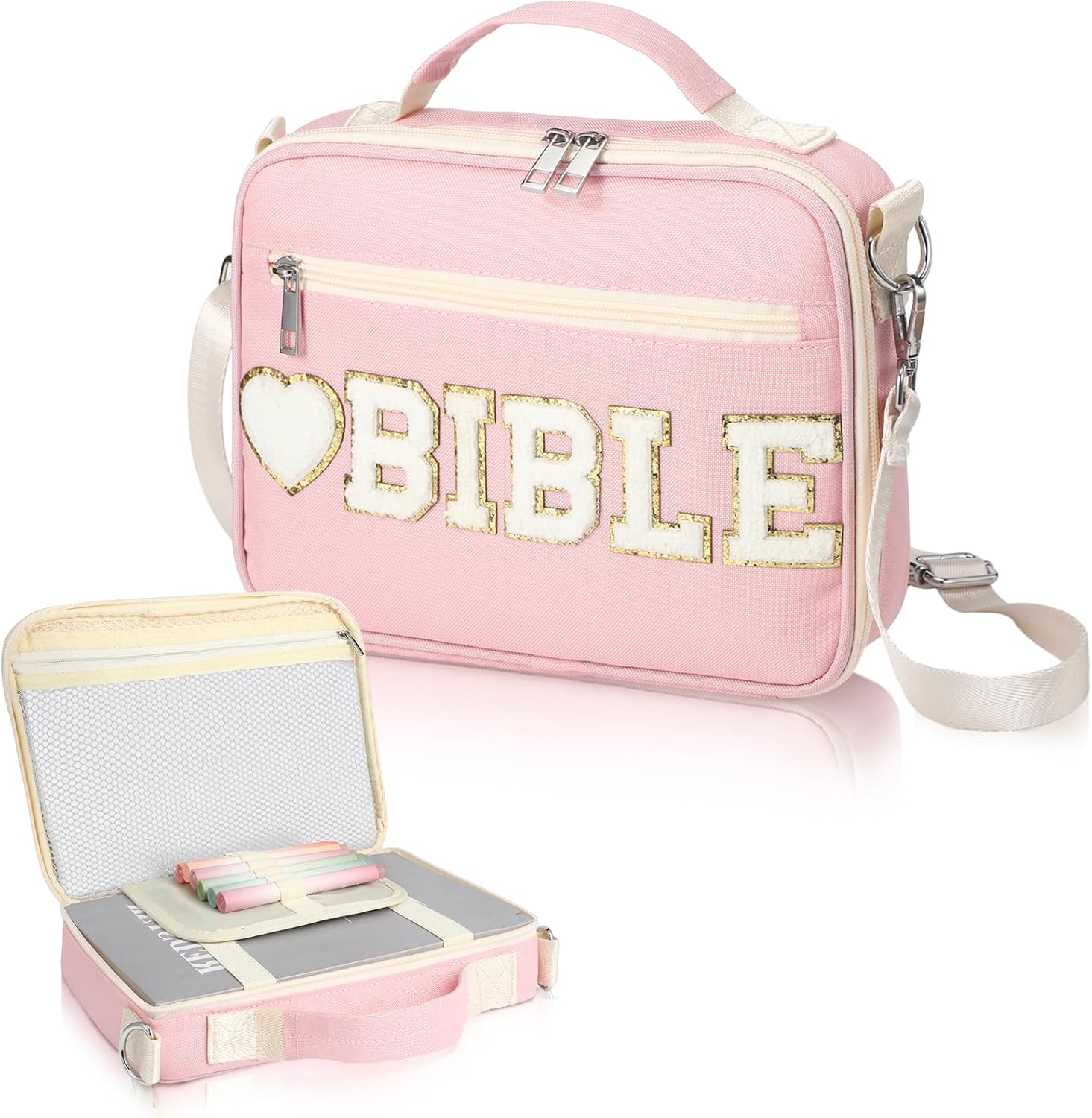 Silkfly Large Chenille Letter Bible Cover for Women Preppy Patch Bible Case Church Bag with Handle(Pink) 1 71b4euiCYDL. AC SL1500 - northernschoolofshiatsu.co.uk