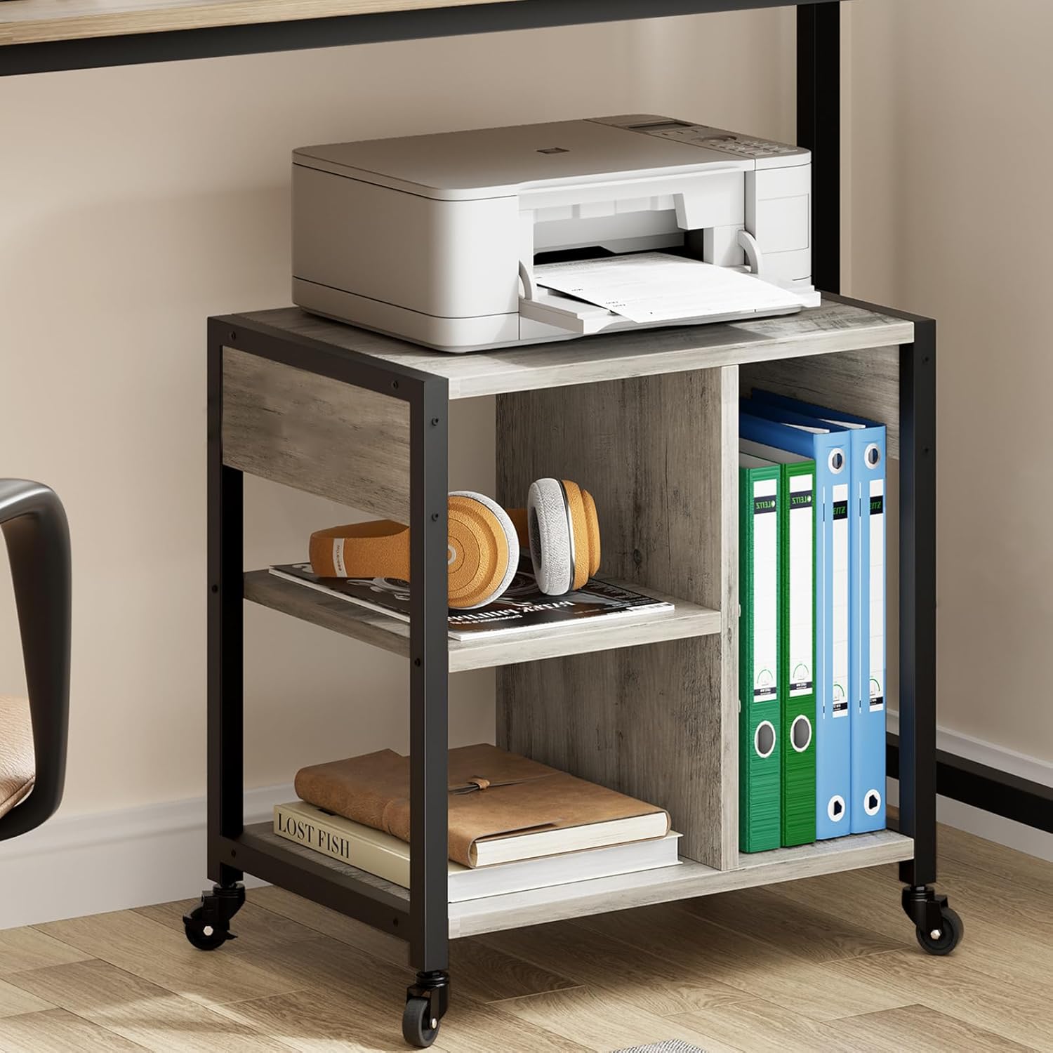 IDEALHOUSE Under Desk Printer Stand with Power Outlets and USB Charging Ports, Desktop Printer Table with Storage Shelf, 4 Tier Mobile Printer Stand with Wheels for Home Office, Rustic Gray 1 71bEPhBLHDL. AC SL1500 - northernschoolofshiatsu.co.uk