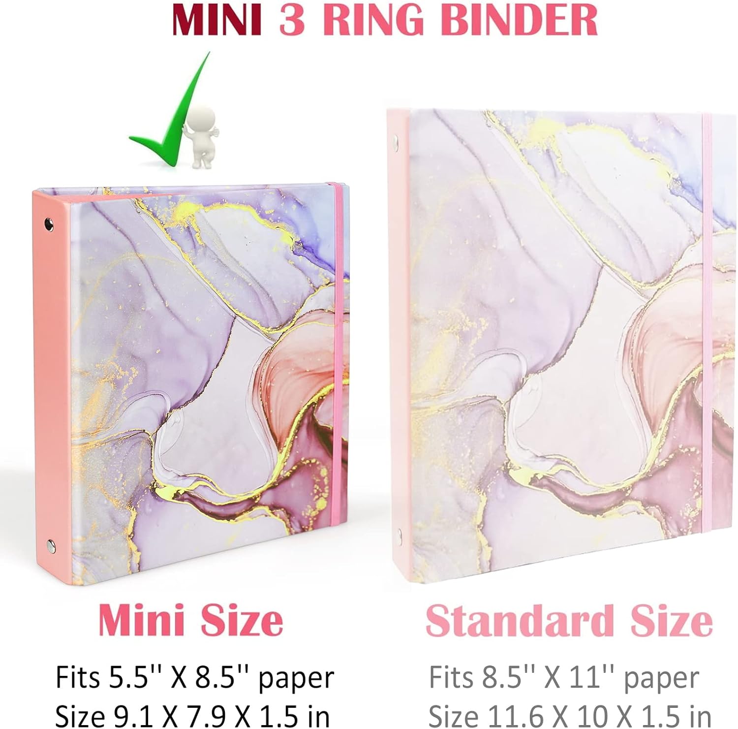Mini 3 Ring Binder - 5.5 x 8.5 in, 1 Inch with Elastic Cord, Fits Loose Leaf Paper, Sheet Protectors, Recipe Binder, Photo Album Pages - Lightpink Marble 24 71beqbS6pLL. AC SL1500 - northernschoolofshiatsu.co.uk