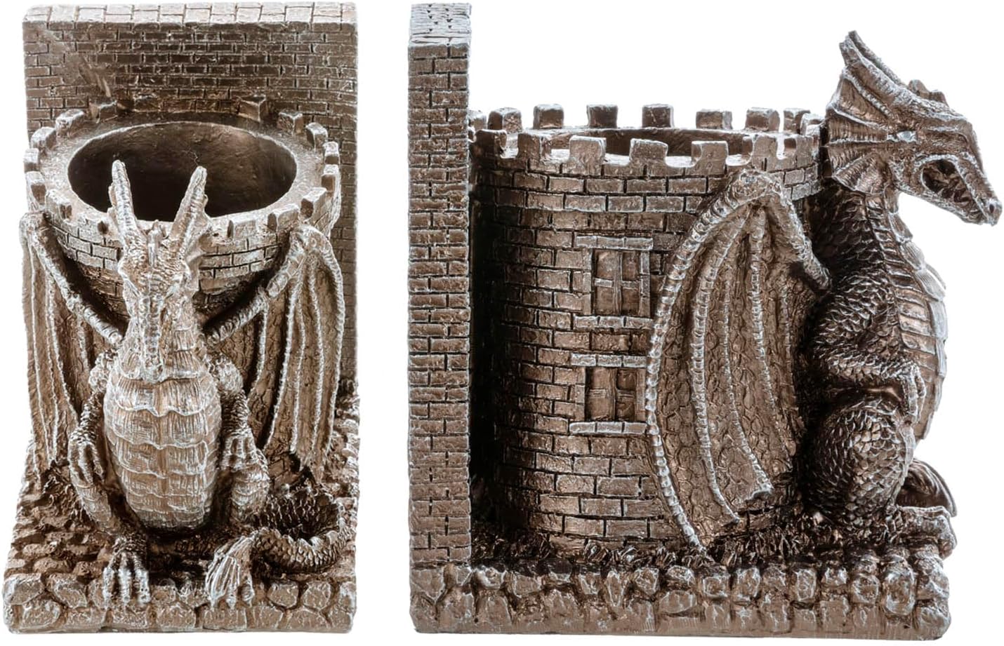 MyGift Gothic Brown Resin Dragon Guarding Castle Bookends and Pencil Holder, Decorative Fantasy Inspired Dragons Tower Office Desk Pen Cup Book Ends, 1 Pair 5 - northernschoolofshiatsu.co.uk