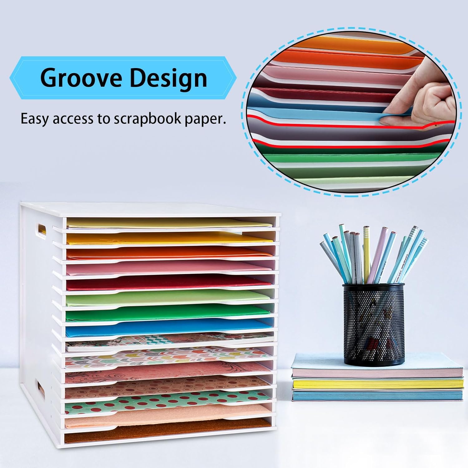 SANFURNEY Scrapbook Paper Organizer for Sizes 12" x 12", 15 Slots File Sorter Storage, Document Holder, Desktop Scrapbook Paper Organizer Rack for Home Office School (White, 15 Slots - Large Size) 28 71cTU+A5d9L. AC SL1500 - northernschoolofshiatsu.co.uk