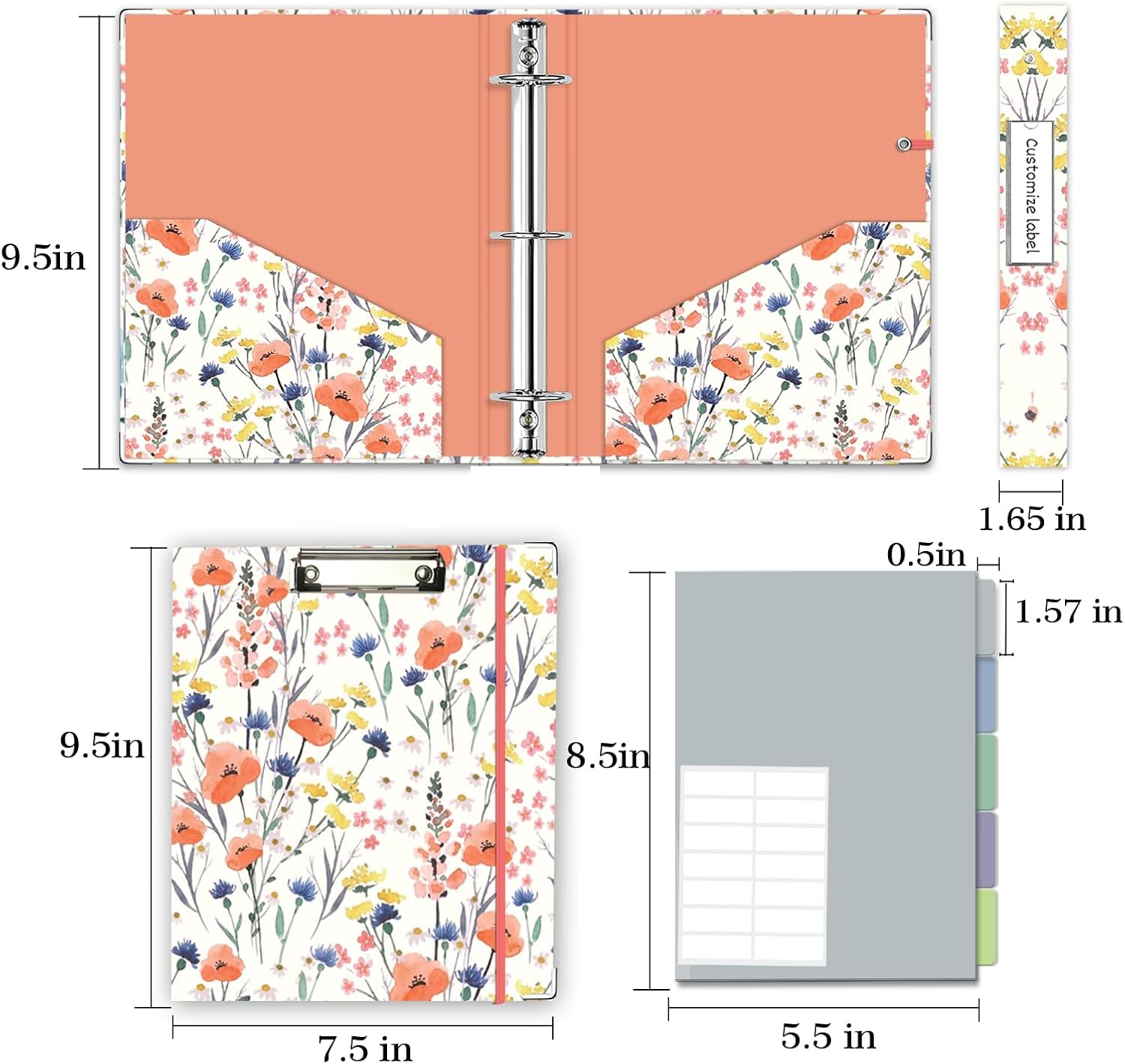 3 Ring Binder 1 Inch, Three Ring Binders Organizer with Clipboard, 5-Tabs Pockets Dividers, Plastic Folder, 18 Divider Stikers, KLLVE Cute Binder with Pen Loop (Garden Party, Letter Size) 3 71dLDDHi5mL. AC SL1500 - northernschoolofshiatsu.co.uk