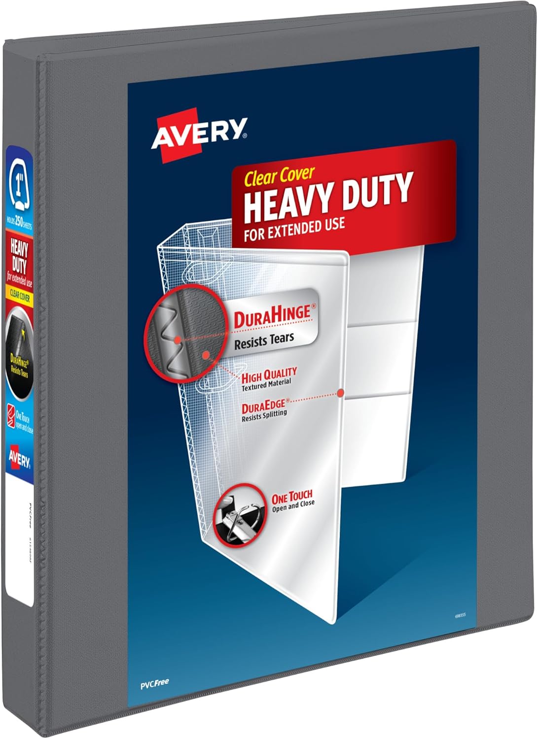 Avery Heavy-Duty View 3 Ring Binder, 1 Inch One Touch Slant Rings, 250-Sheet Capacity, DuraHinge, 1.4 Inch Wide Spine, Customizable Clear Cover and Spine, 1 Dark Gray Binder (79865) 1 71dTn 8FqNL. AC SL1500 - northernschoolofshiatsu.co.uk