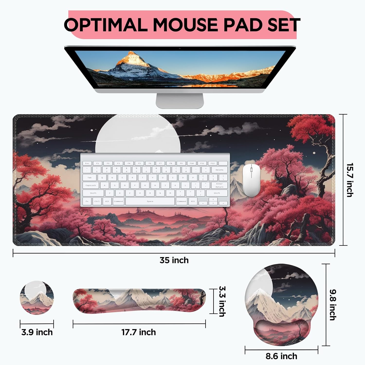 AIMSA Keyboard Mouse Pad Wrist Rest Set, Large Gaming Mouse Desk Pad with Wrist Support Ergonomic Design, 4 in 1 Mousepad for Home Office, Sakura Snow Mountain 6 71dtHC4w2lL. AC SL1500 - northernschoolofshiatsu.co.uk