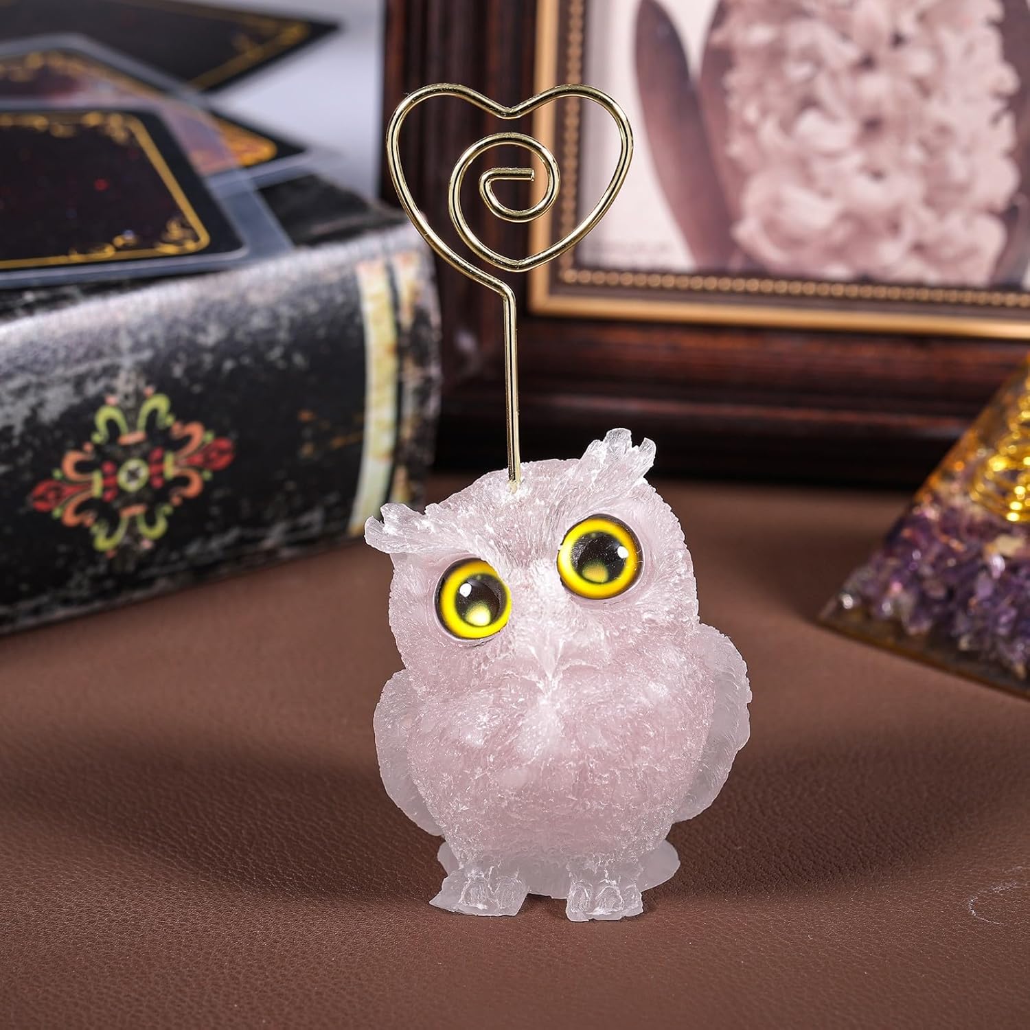 SUNYIK Resin Owl Table Card Holder Stand, Animal Stone Memo Holder Heart Wire Photo Clip Picture Note Photo Stand for Home Office Desk, Rose Quartz 4 71ekYTBd5nL. AC SL1500 - northernschoolofshiatsu.co.uk