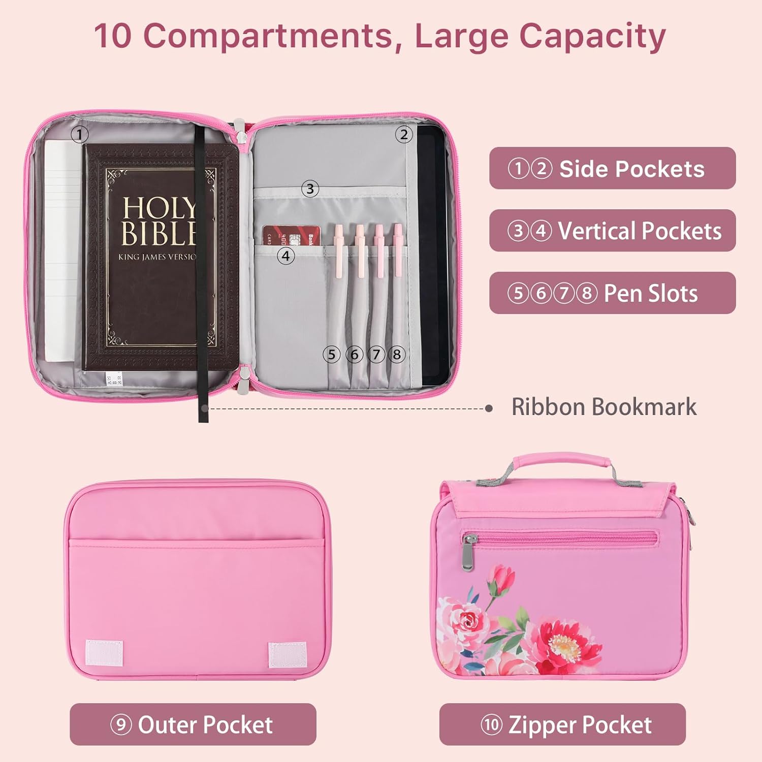 Bible Cover Case for Women, Large Bible Bag with Handle and Zippered Pocket, Bible Carrying Case Organizer Bag for Women, Bible Gift - Book Protector for Book Lovers, Pink 2 71eob+ RMvL. AC SL1500 - northernschoolofshiatsu.co.uk