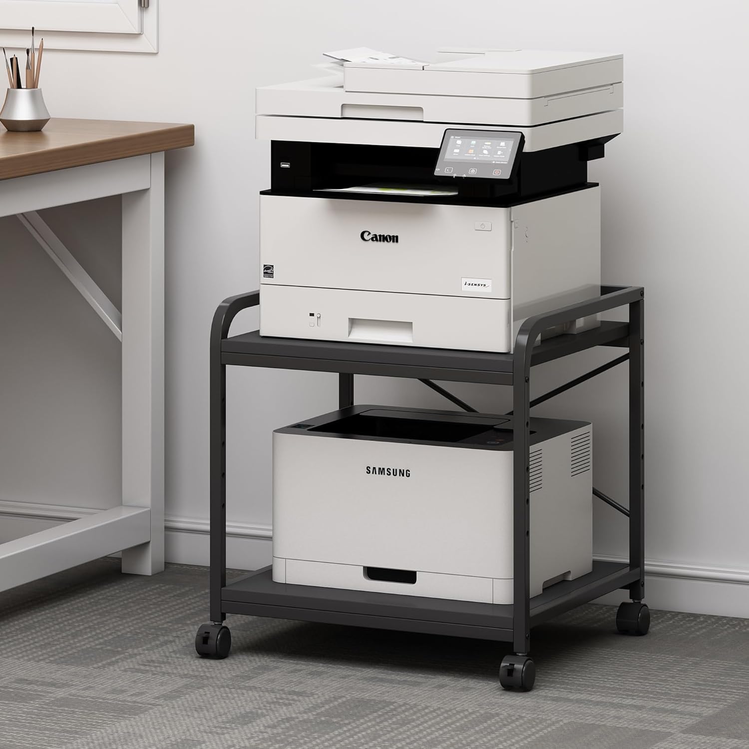 2 Tier Under Desk Printer Stand with Storage, 20 Inches Deep Large Printer Table with Height Adjustable Shelf, Rolling Printer Cart with Wheels for Home Office - Black 1 71euKTMAizL. AC SL1500 - northernschoolofshiatsu.co.uk