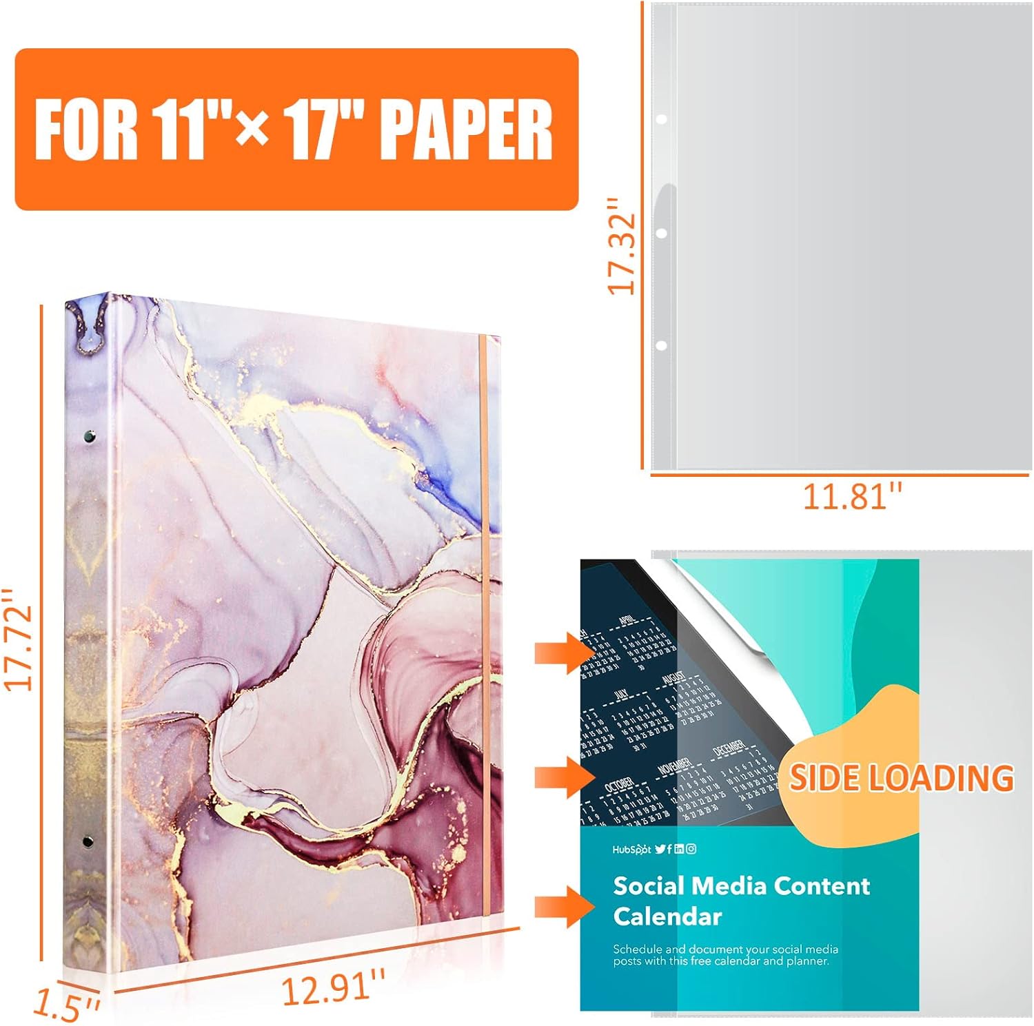 Pink Marble 11x17 Binder with 50 Sleeves, 3-Ring, Elastic Cord, Office & School Artwork Storage 3 71fe RvhATL. AC SL1500 - northernschoolofshiatsu.co.uk