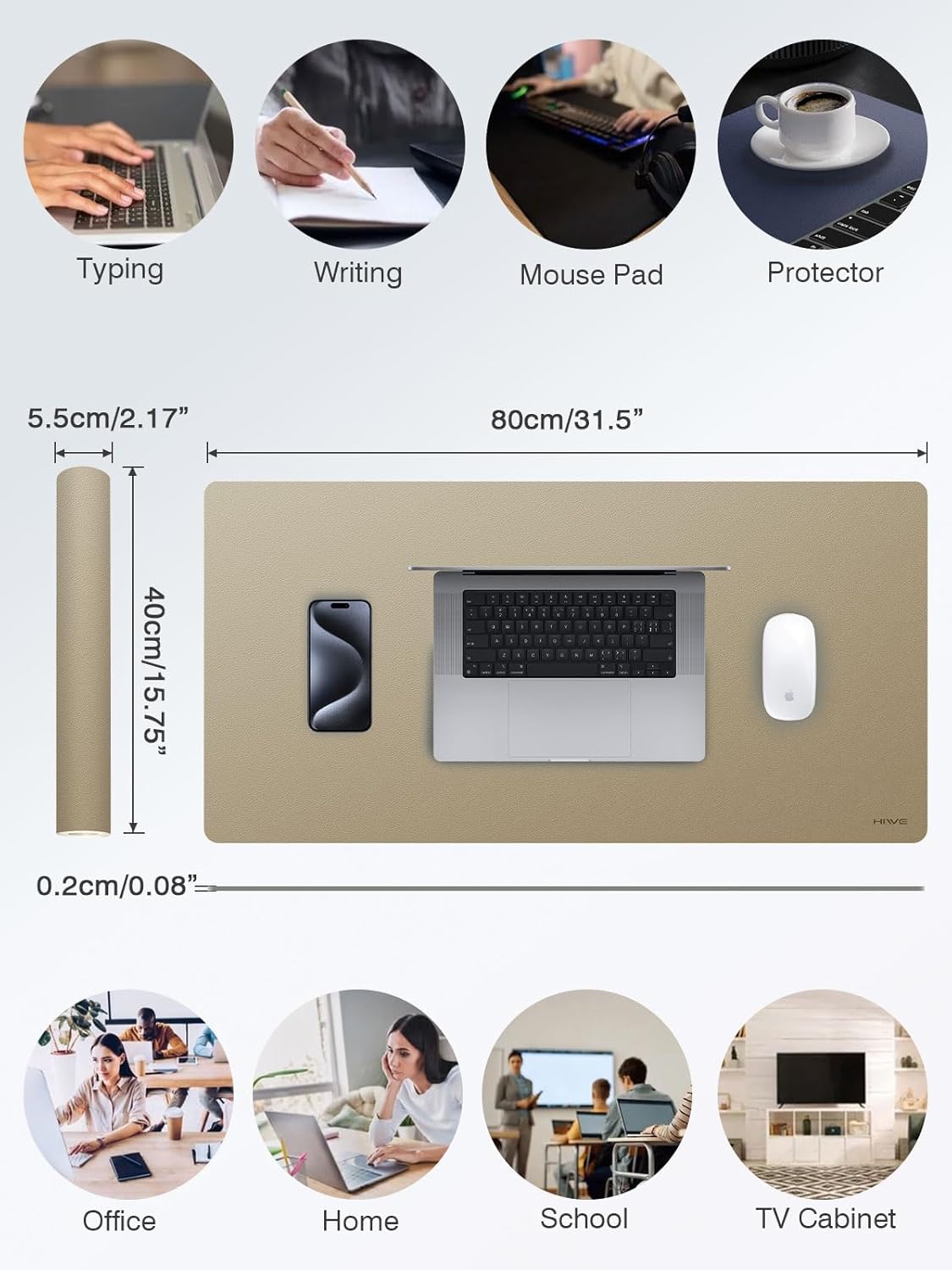 HiWe Desk Mat PU Leather - 31.5" x 15.75" X-Large Desktop Protector Cover, Waterproof Non-Slip Pad for Mouse/Keyboard/Laptop/Computer/Writing/Dining in Office & Home, Hit Grey 22 71fs8NViX+L. AC SL1500 - northernschoolofshiatsu.co.uk