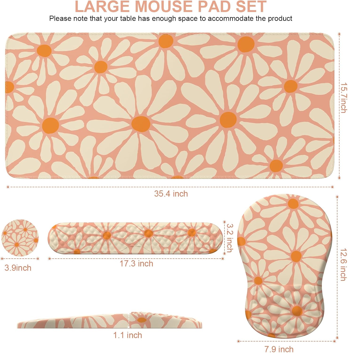 iLeadon Large Desk Mat Cute for Keyboard and Mouse,Ergonomic Massage Wrist Rest Pad with Memory Foam for Computer Keyboard,4in1 Desk Pad Mat Set+Cup Coaster for Home Office,Orange Daisy 2 71gAl7D zSL. AC SL1500 - northernschoolofshiatsu.co.uk