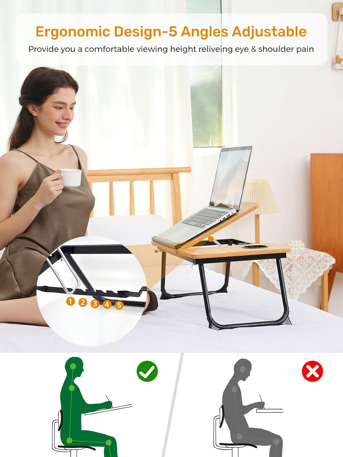 Lap Desk for Couch/Sofa/Floor, 5-Angle Adjustable Bed Desk with Foldable Legs &Cup Holder, Light Weight Bed Tray Table for Writing/Eating/Reading, Portable Laptop Stand for Adults, Kids, Brown 2 71gkJKXCGTL. AC SL1500 - northernschoolofshiatsu.co.uk