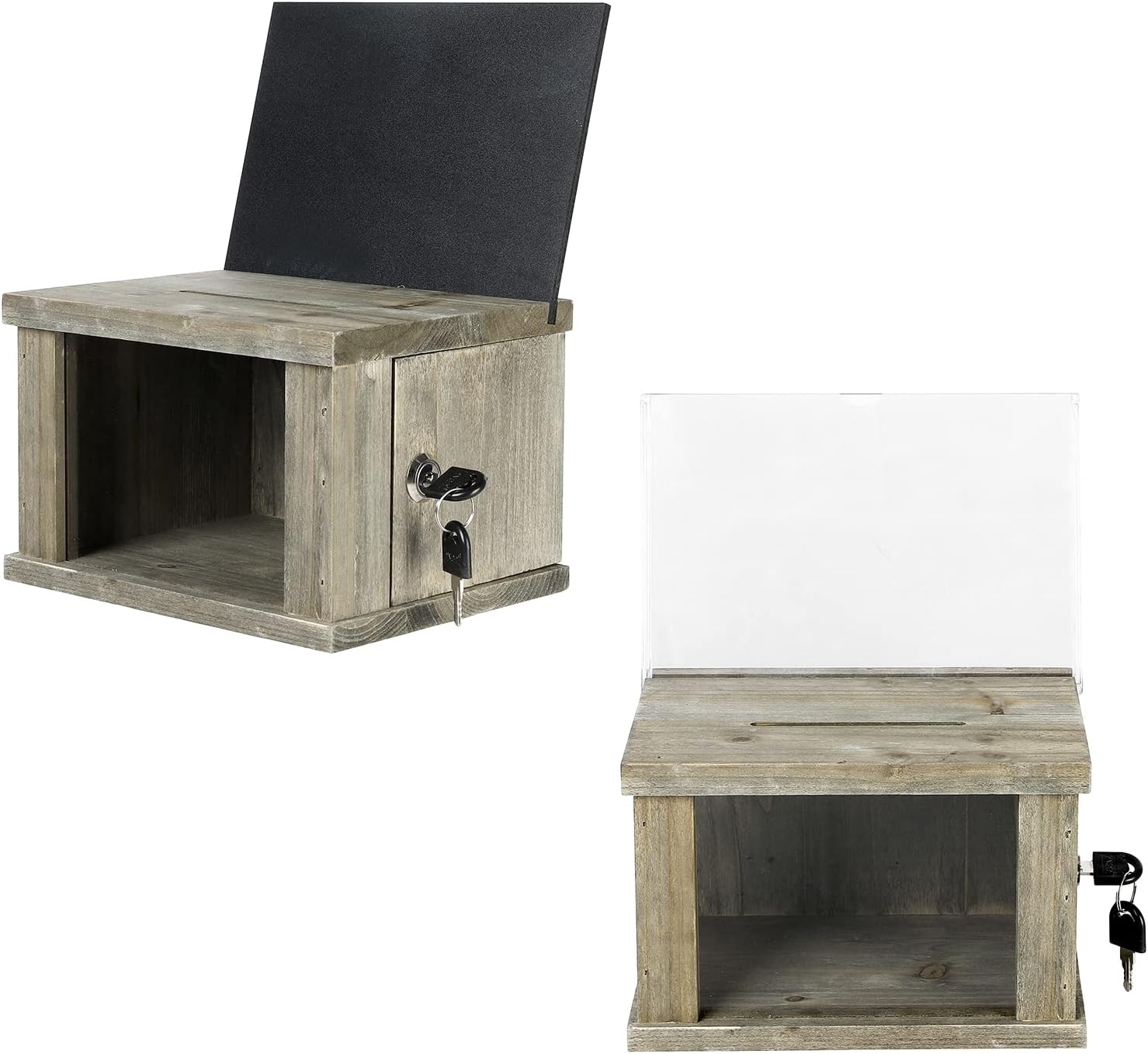 MyGift Set of 2 Vintage Gray Brown Solid Wood Suggestion Box, Comment Box and Money Donation Collection with Lock, Key, and Interchangeable Acrylic and Chalkboard Sign Holder 6 71gwgk1m2NL. AC SL1500 - northernschoolofshiatsu.co.uk