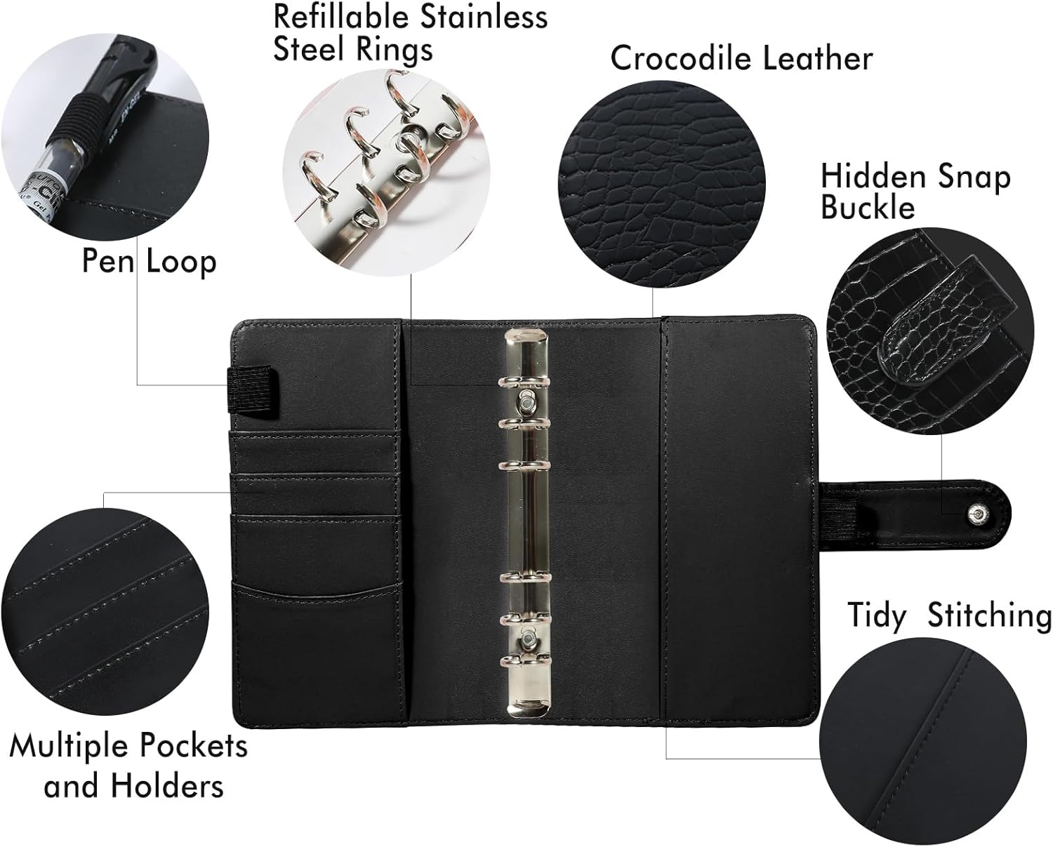 A5 6 Ring Binder Cover Crocodile - Large PU Leather Notebook Binder with Hidden Snap Buckle, Refillable Budget Planner, Beige 6 71gxs jtLGL. AC SL1500 - northernschoolofshiatsu.co.uk