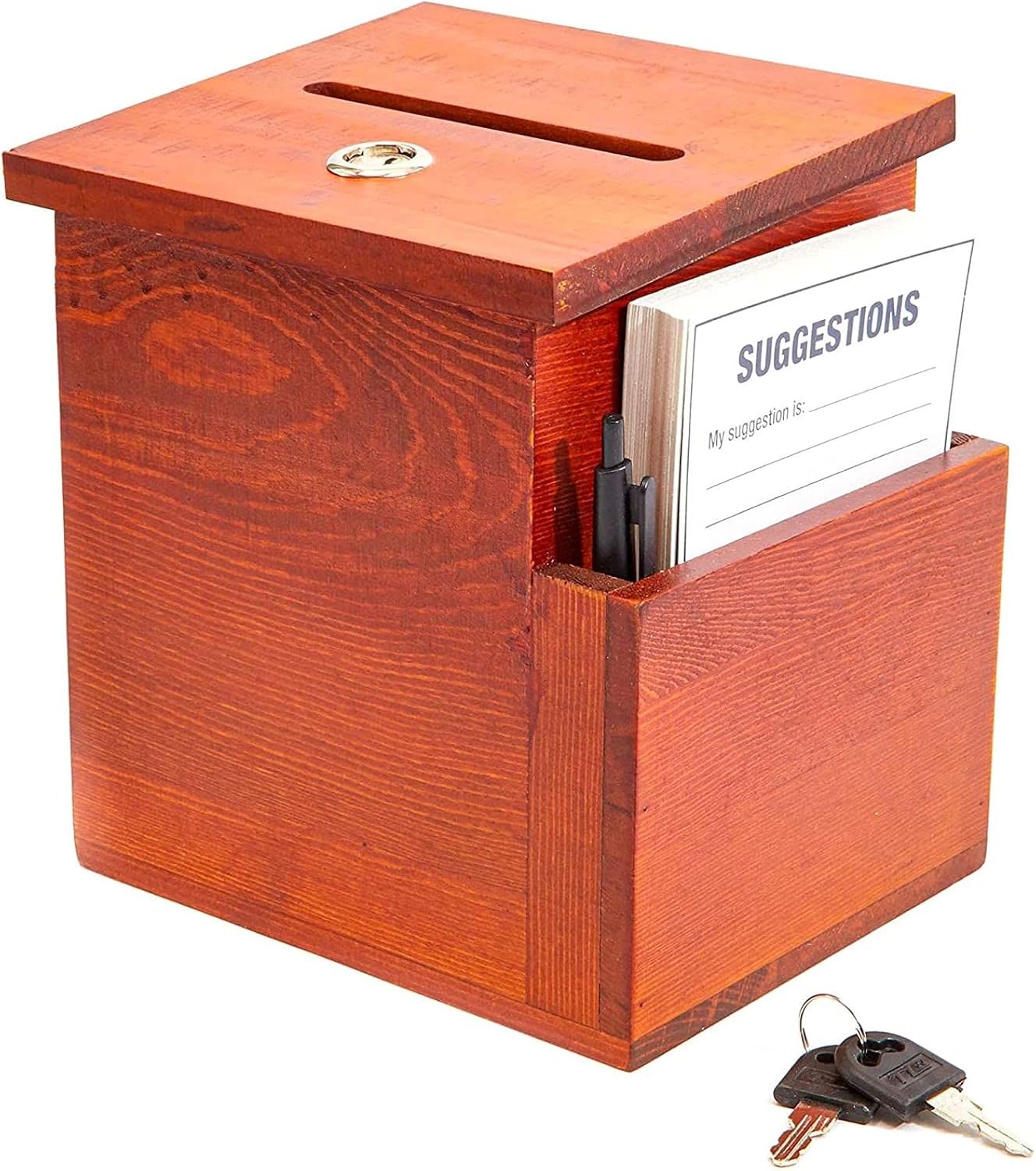 Juvale Wooden Suggestion Box with Lock and Keys, Brown Ballot Box with 50 Blank Suggestion Cards, Locking Lid and Side Slot for Donation, Comments, Feedback (7.5 x 7.1 x 5.5 In) 1 71gzpVG+zQL. AC SL1500 - northernschoolofshiatsu.co.uk