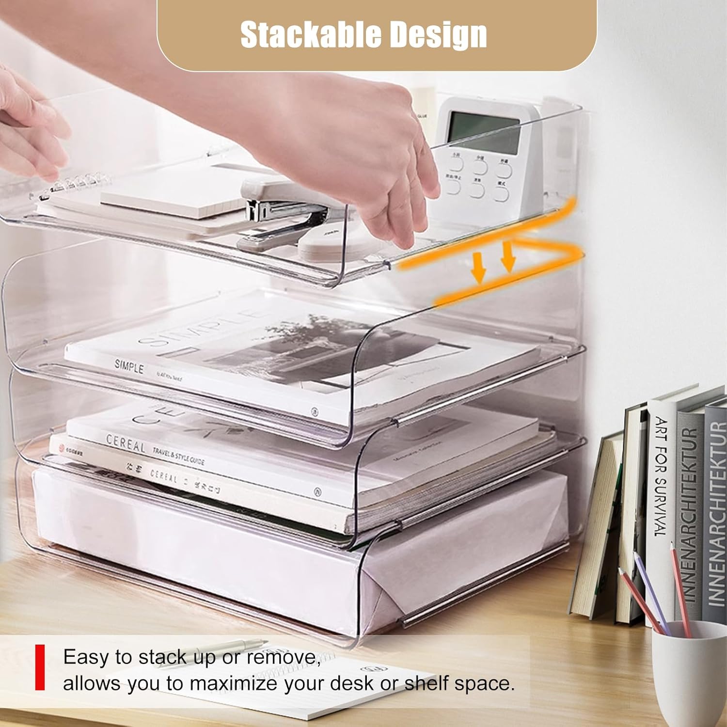 Clear Stackable Paper Trays 4 Pack, PET Letter Tray Desk Organizer, Desktop Organizers and Storage for Books, Magazines, Folders, A4 Size File Paper, Notes, Pens 2 71hLTTtW0oL. AC SL1500 - northernschoolofshiatsu.co.uk