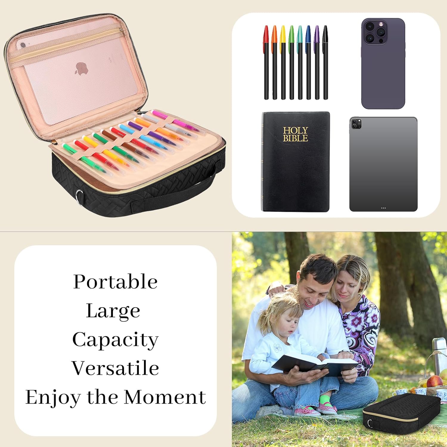Dofilachy Bible Covers for Women - Stylish Bible Case for Women - Large Bible Cover with Durable Handle - Bible Carrying Case for Girls Boys Kids with Metal Zipper - Bible Bag Journal Case 7 - northernschoolofshiatsu.co.uk