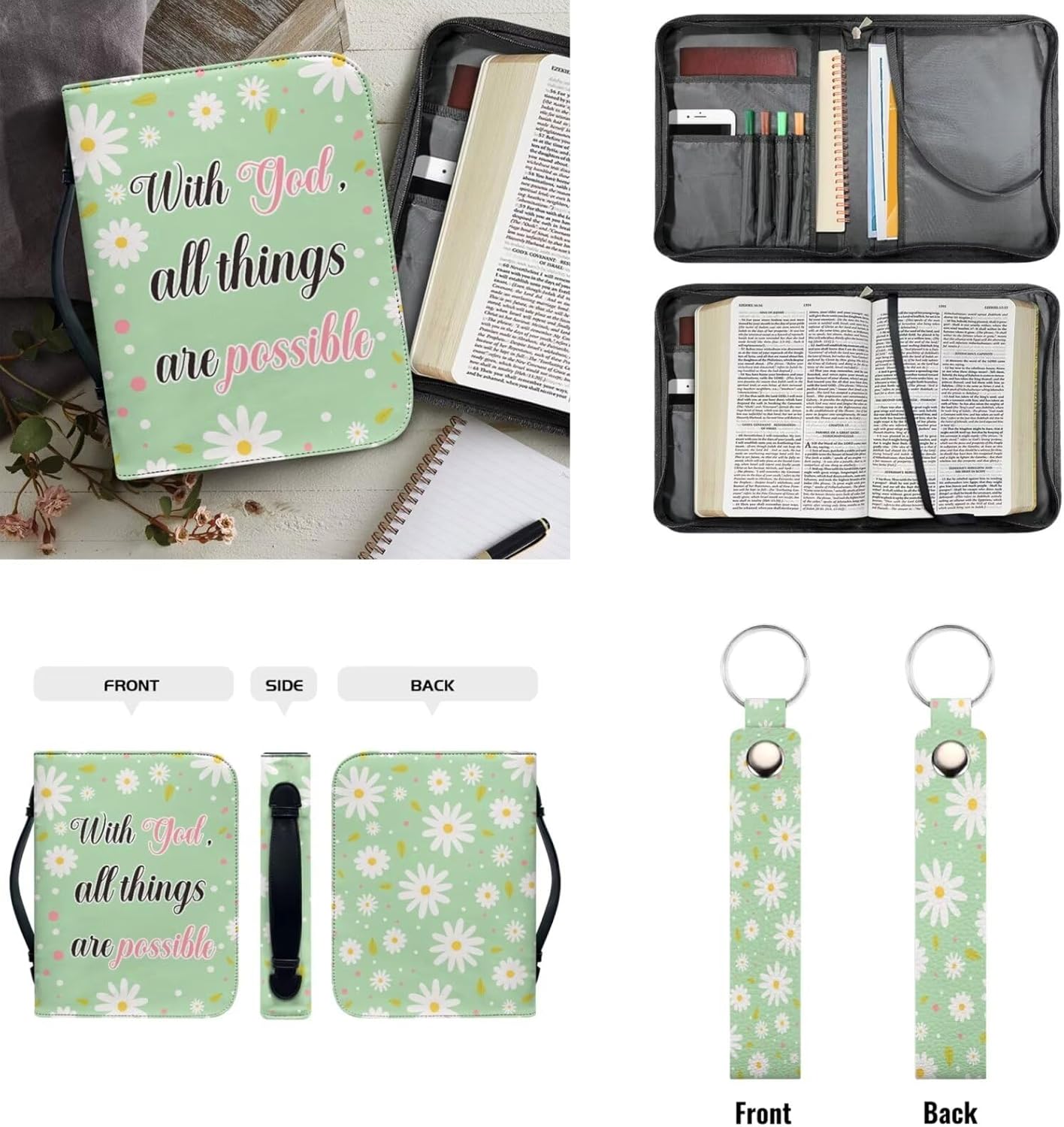 Kuiaobaty Leather Bible Cover with Handle Carrying Bible Case Church Bag Bible Protective Tote with Matched Leather Keychain for Adults Kids Youth God is Within Her She Will Not Fall 19 - northernschoolofshiatsu.co.uk