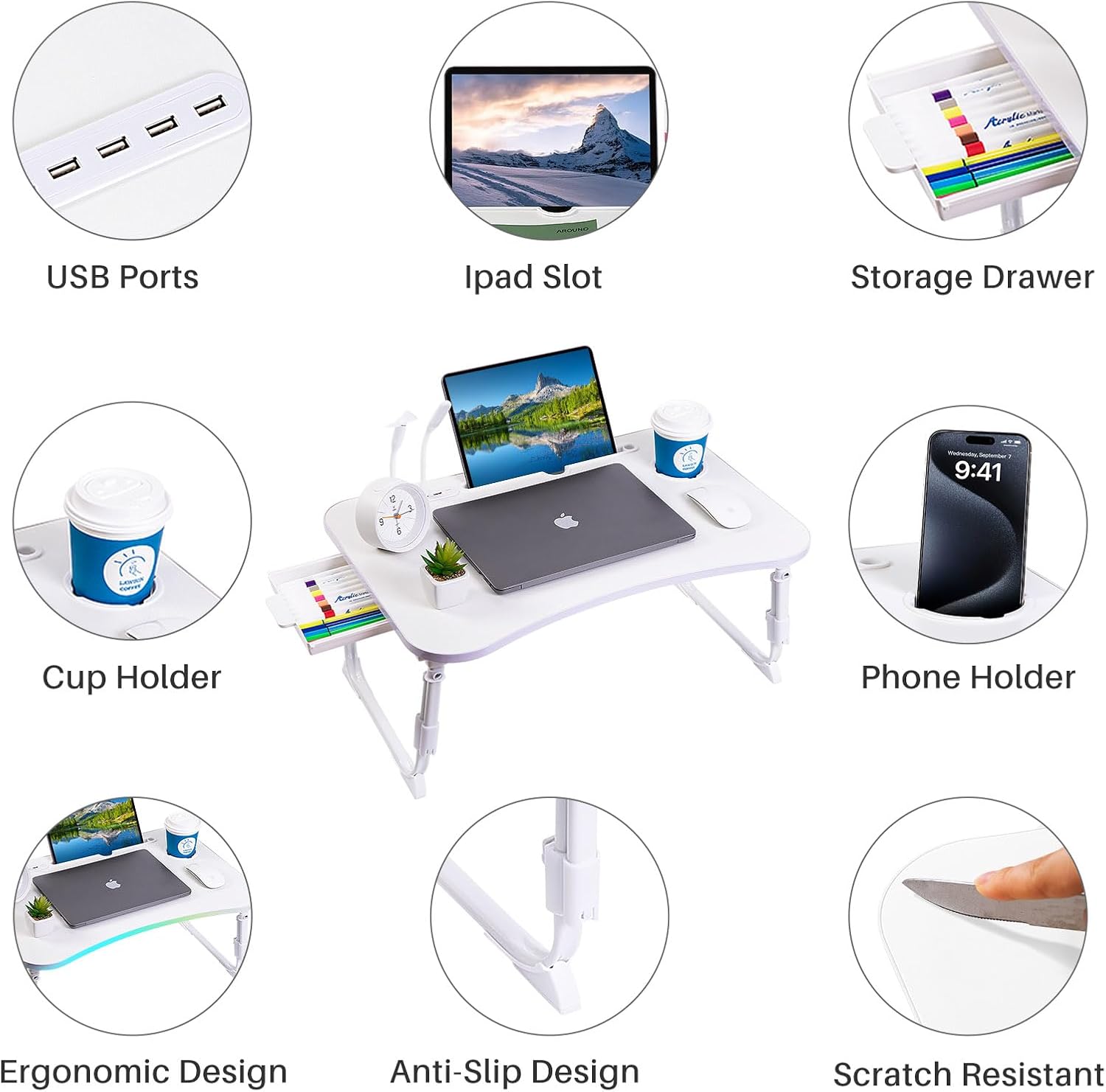 Laptop Desk for Bed, Height Adjustable Laptop Bed Table, Foldable Portable Lap Desk Stand with USB/Storage Drawer/Cup Holder/Slot, Breakfast Tray for Working Reading Writing Eating 28 71iuKB5cKgL. AC SL1500 - northernschoolofshiatsu.co.uk