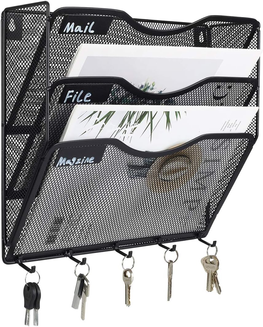 EasyPAG Wall File Holder 5 Pocket Mesh Hanging Wall Organizer Vertical Hanging File Folder Holder Magazine Rack with Nametag Label for Mail Paper Organization,Black 80 - northernschoolofshiatsu.co.uk