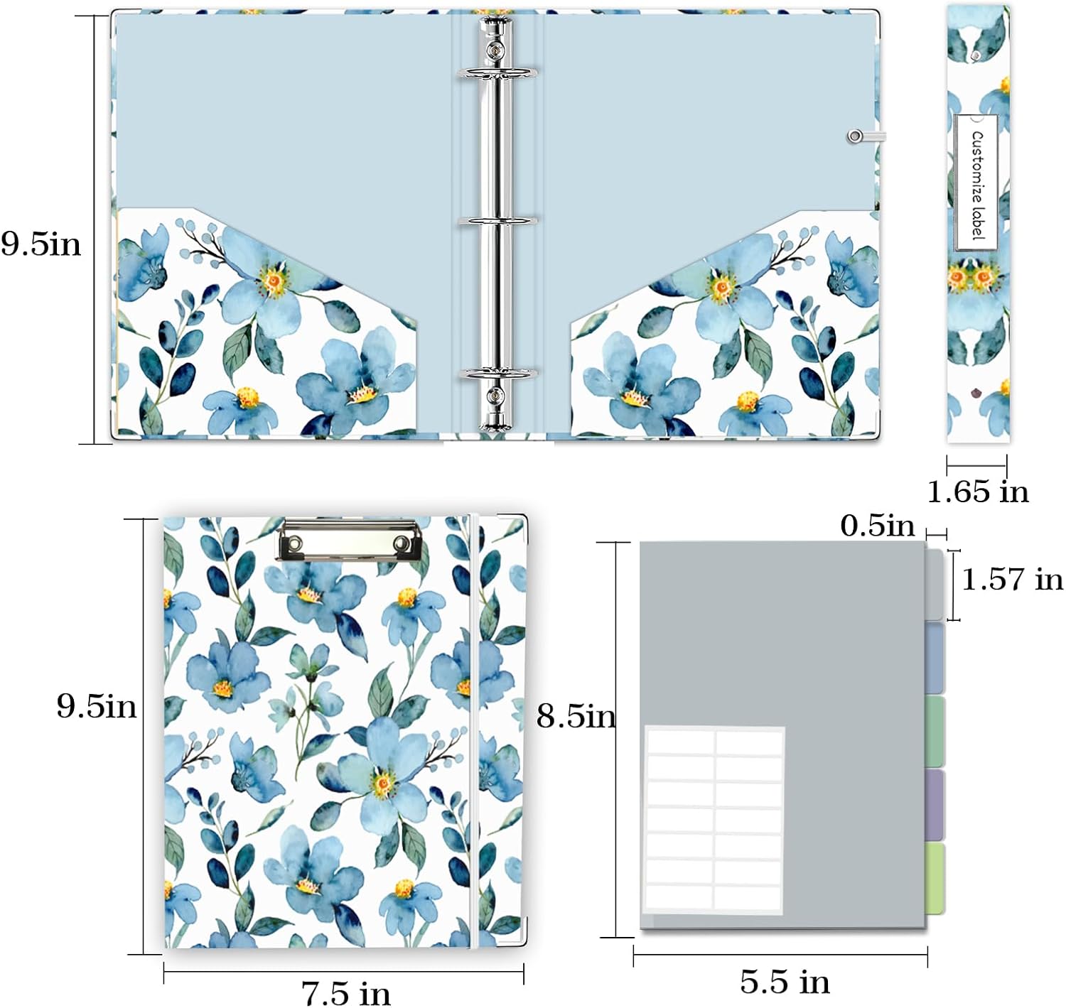 3 Ring Binder 1 Inch, Three Ring Binders Organizer with Clipboard, 5-Tabs Pockets Dividers, Plastic Folder, 18 Divider Stikers, KLLVE Cute Binder with Pen Loop (Garden Party, Letter Size) 28 - northernschoolofshiatsu.co.uk