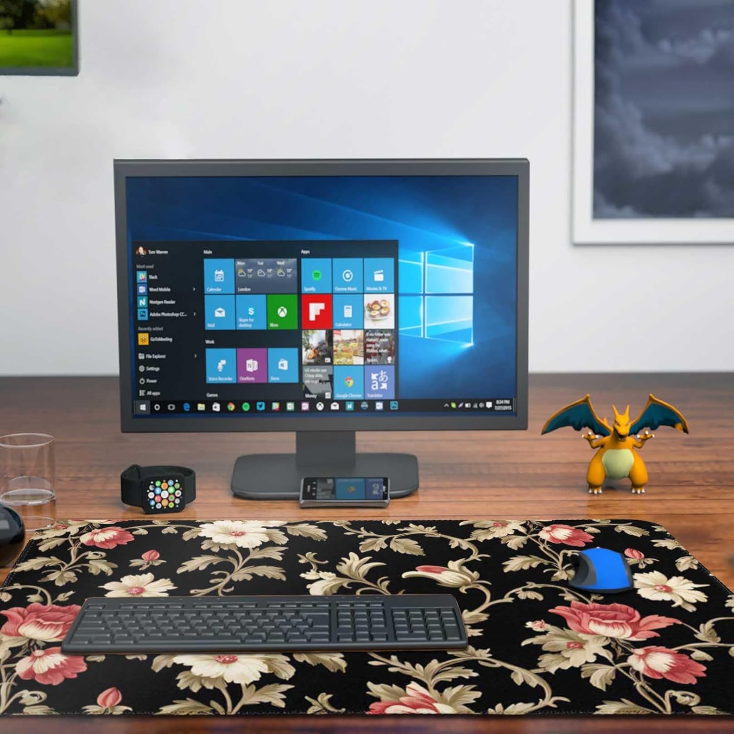Desk Keyboard Pads with Durable Stitched Edges (31.5x15.7 in), Waterproof Extended Computer Laptop Mouse Mat for Esports Professionals, Gamer Desktop Office Home- Flowers Mouse pad 3 - northernschoolofshiatsu.co.uk