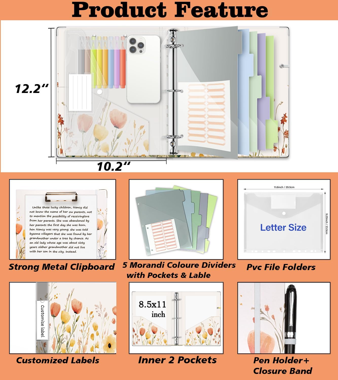 3 Ring Binder 1 Inch, Three Ring Binders Organizer with Clipboard, 5-Tabs Pockets Dividers, Plastic Folder, 18 Divider Stikers, KLLVE Cute Binder with Pen Loop (Garden Party, Letter Size) 15 - northernschoolofshiatsu.co.uk