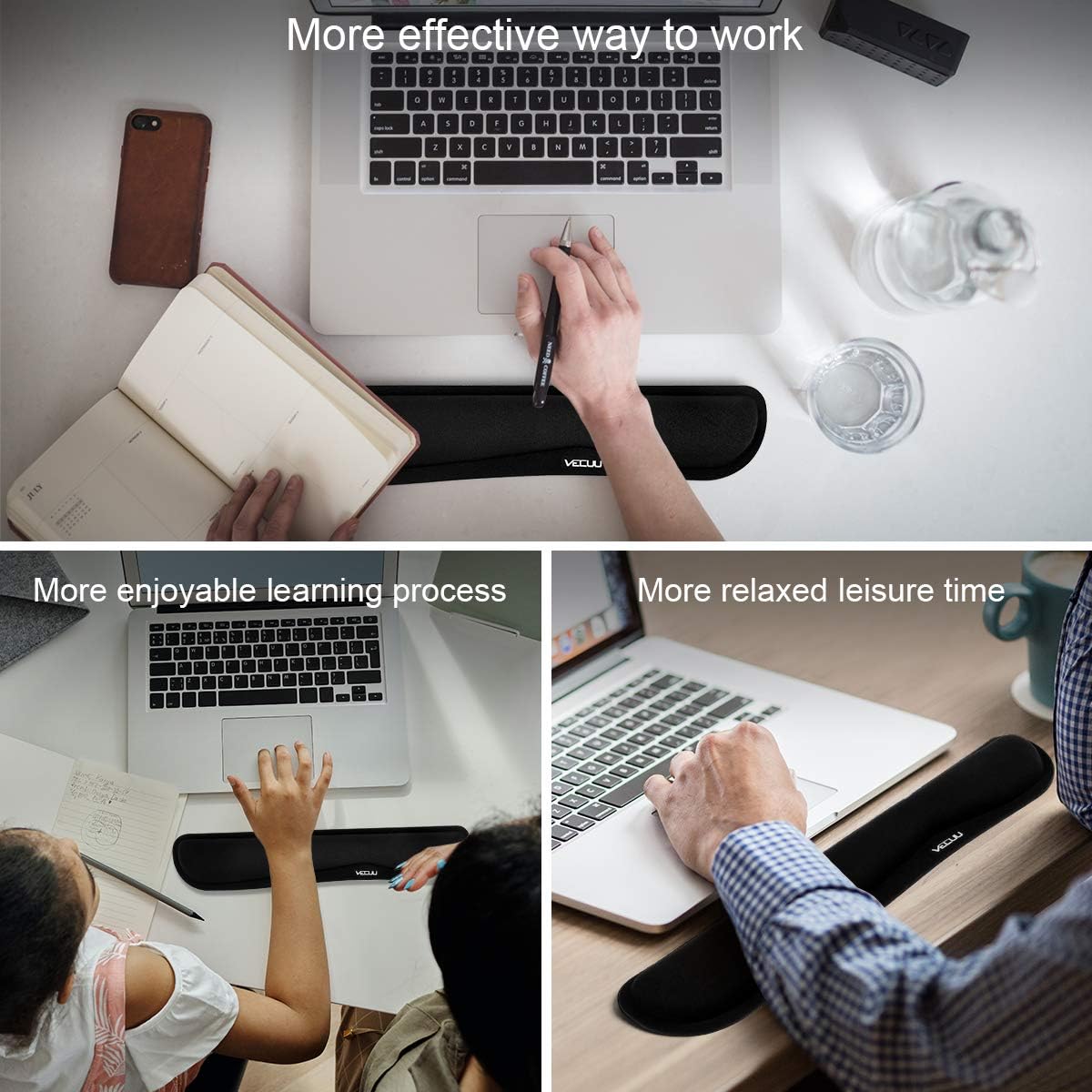 VECUU Keyboard Wrist Rest, Pad with Ergonomic Raised Memory Foam for Easy Typing & Pain Relief, Anti-Slip Wrist Support Suit for Computer, Laptop, Office, PC Gaming (Black) 7 - northernschoolofshiatsu.co.uk