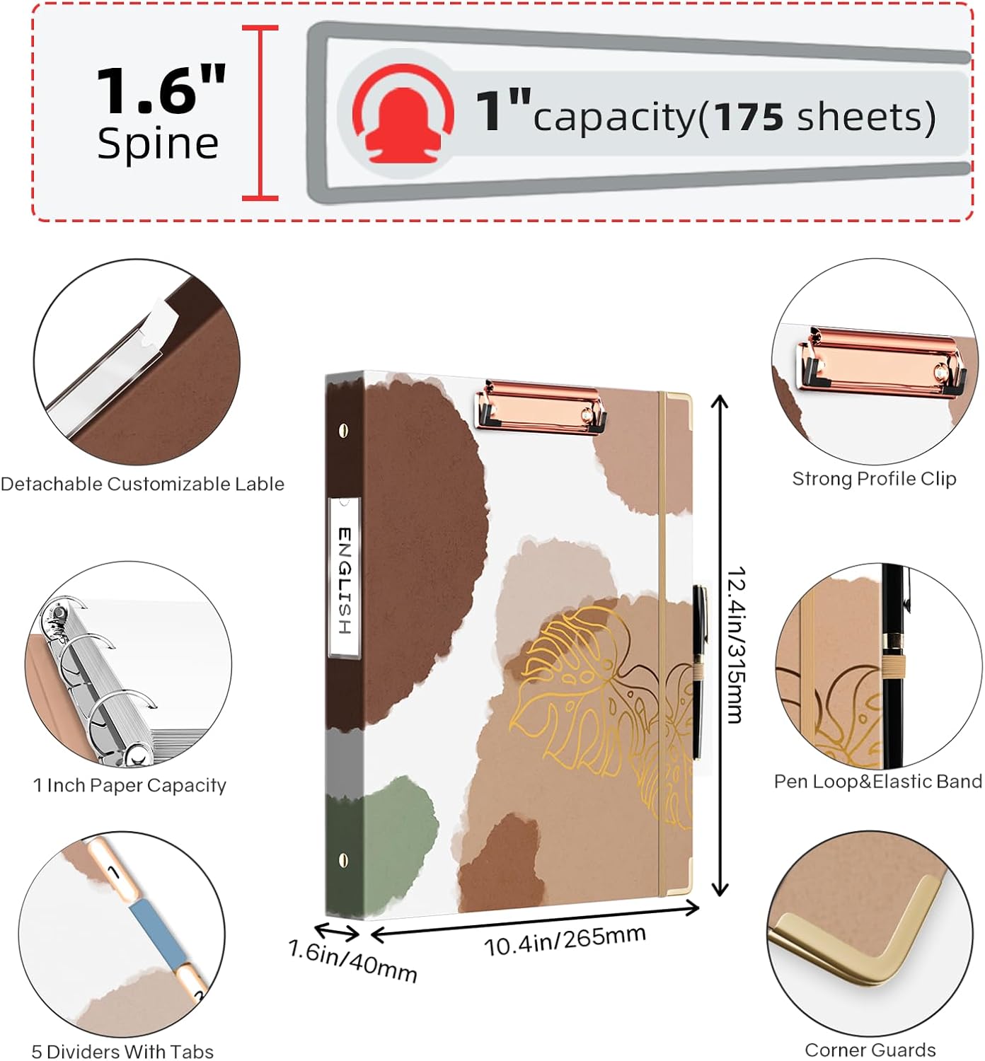 2 Inch 3 Ring Binders for Letter-Size 11" x 8.5" with 5-Tab Dividers and Low Profile Clipboards Three Ring Binder for School Class Office Supplies, Rose Floar 124 71knhOdU3oL. AC SL1500 - northernschoolofshiatsu.co.uk