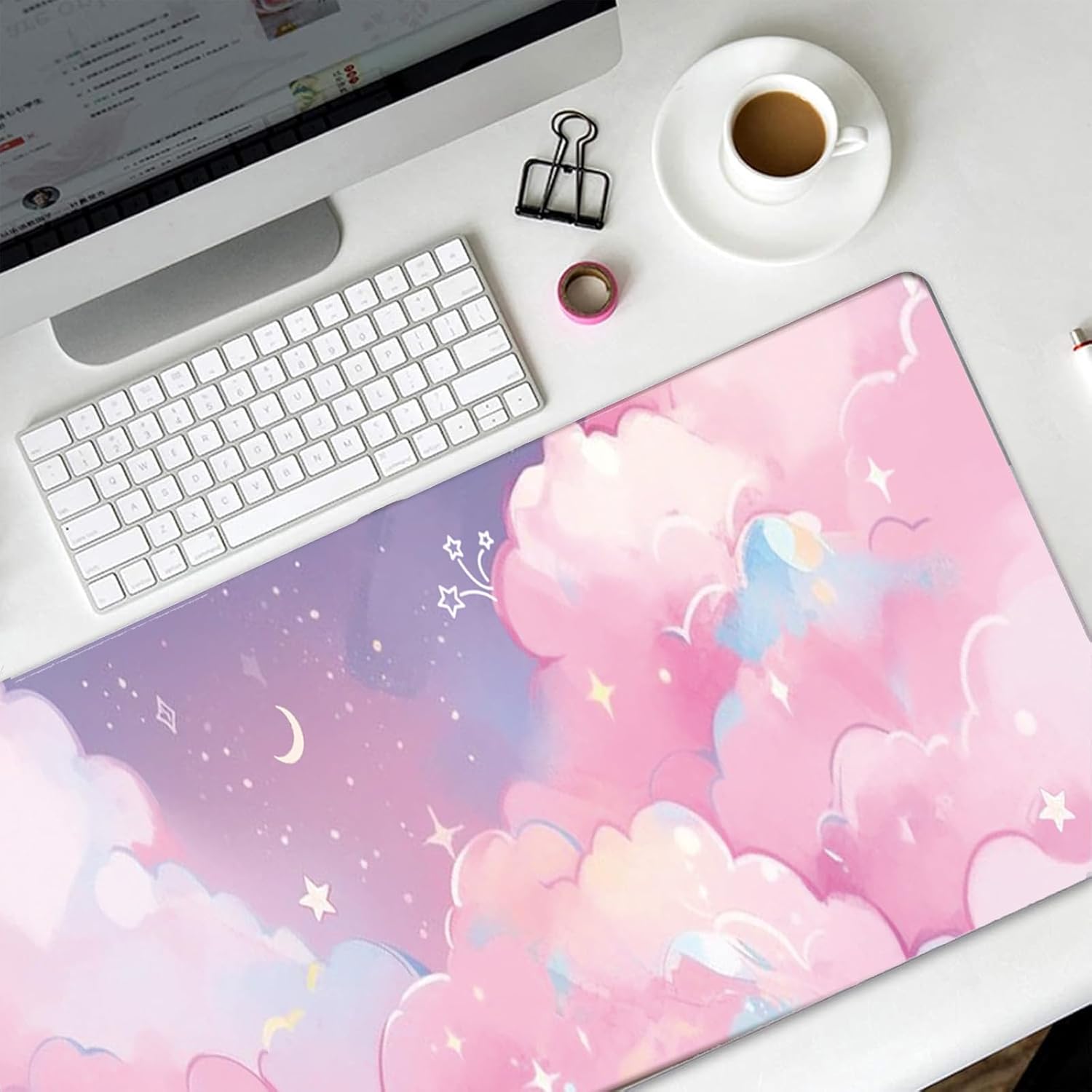 Pink Cloud Mouse Pad Extended Large Cute Desk Mat Big Desk Pad Set XXL Aesthetic Moon and Stars Gaming Mouse Pad for Keyboard Computer Laptop Home Office Accessories Girl 31.5X15.7 Inches 4 71kogw+mJjL. AC SL1500 - northernschoolofshiatsu.co.uk