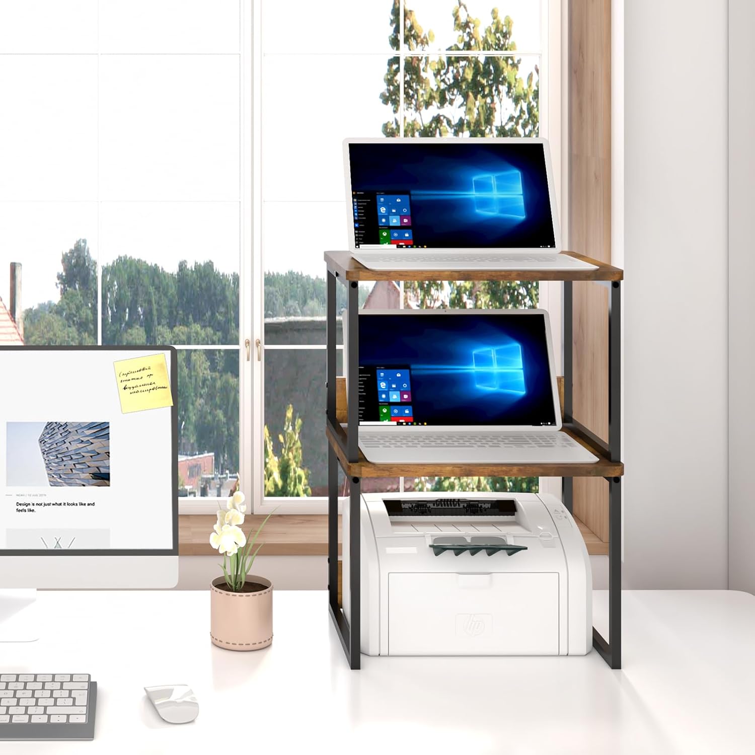 MARTY Desktop Printer Stand 2 Pack Printer Stand with Storage for Desk, Shelf Organzier for Home/Office Printer Riser Under Desk Small Table for Fax Machine Scanner(Rustic Brown) 6 - northernschoolofshiatsu.co.uk