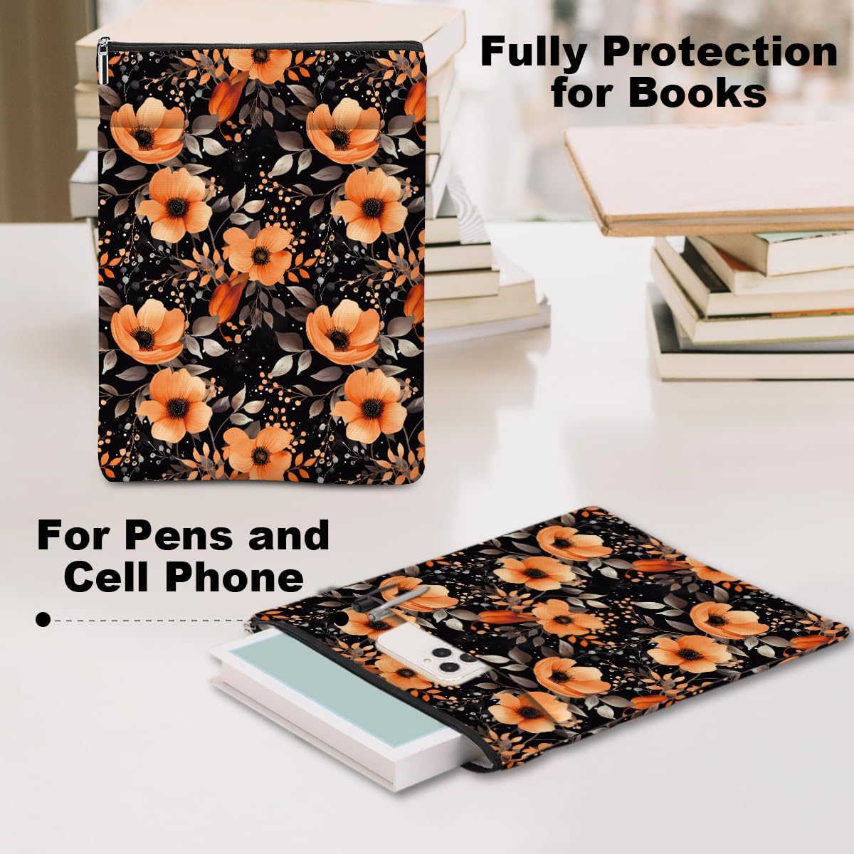 Watercolor Flowers Fall Book Lovers Gifts Waterproof Autumn Book Sleeve Halloween Book Pouch Book Protector with Zipper and Front Pocket Book Cover for Women Teacher Book Accessories Book Club Gifts 4 71lrW9AOSdL. AC SL1200 - northernschoolofshiatsu.co.uk
