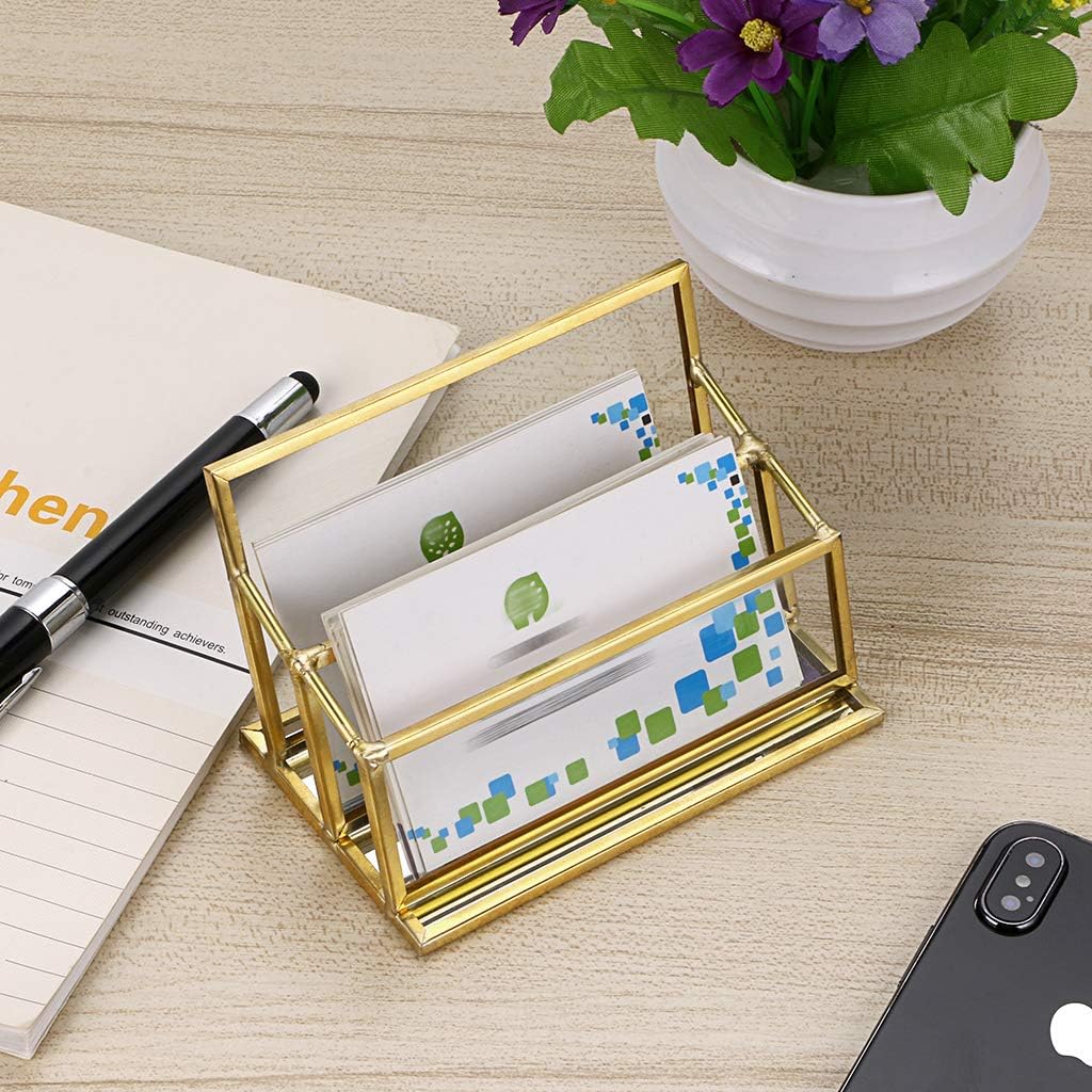 Hipiwe 2 Slots Glass Business Card Holder Stand - Gold Metal Frame Name Card Display Stand Business Name Card Organizer for Office Tabletop,Fits 80-100 Business Cards 2 71m ZHWN7UL. AC SL1024 - northernschoolofshiatsu.co.uk